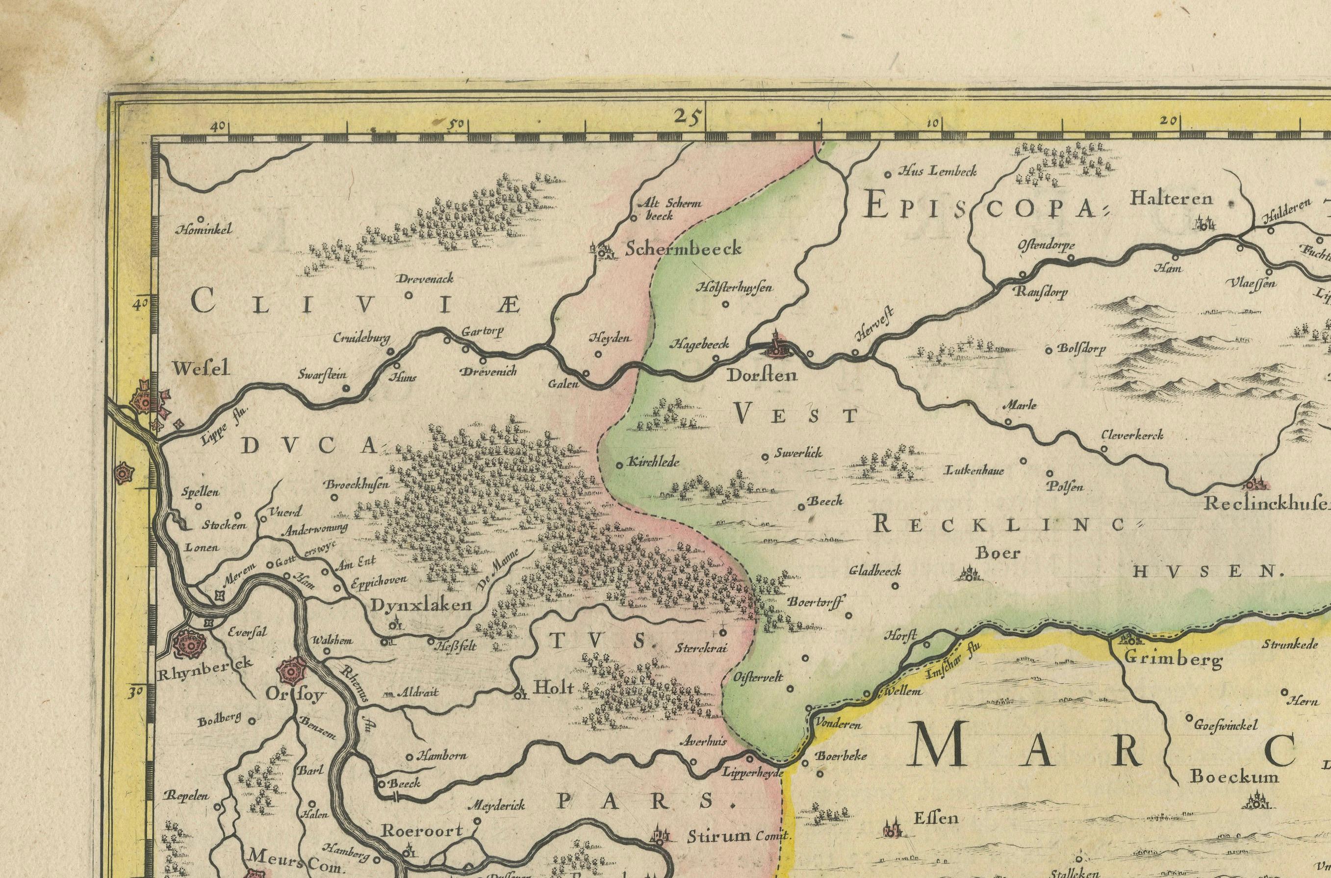 Carta Mappa del Comitatus Marchia et Ravensberg: Contee storiche in Germania, c.1660 in vendita