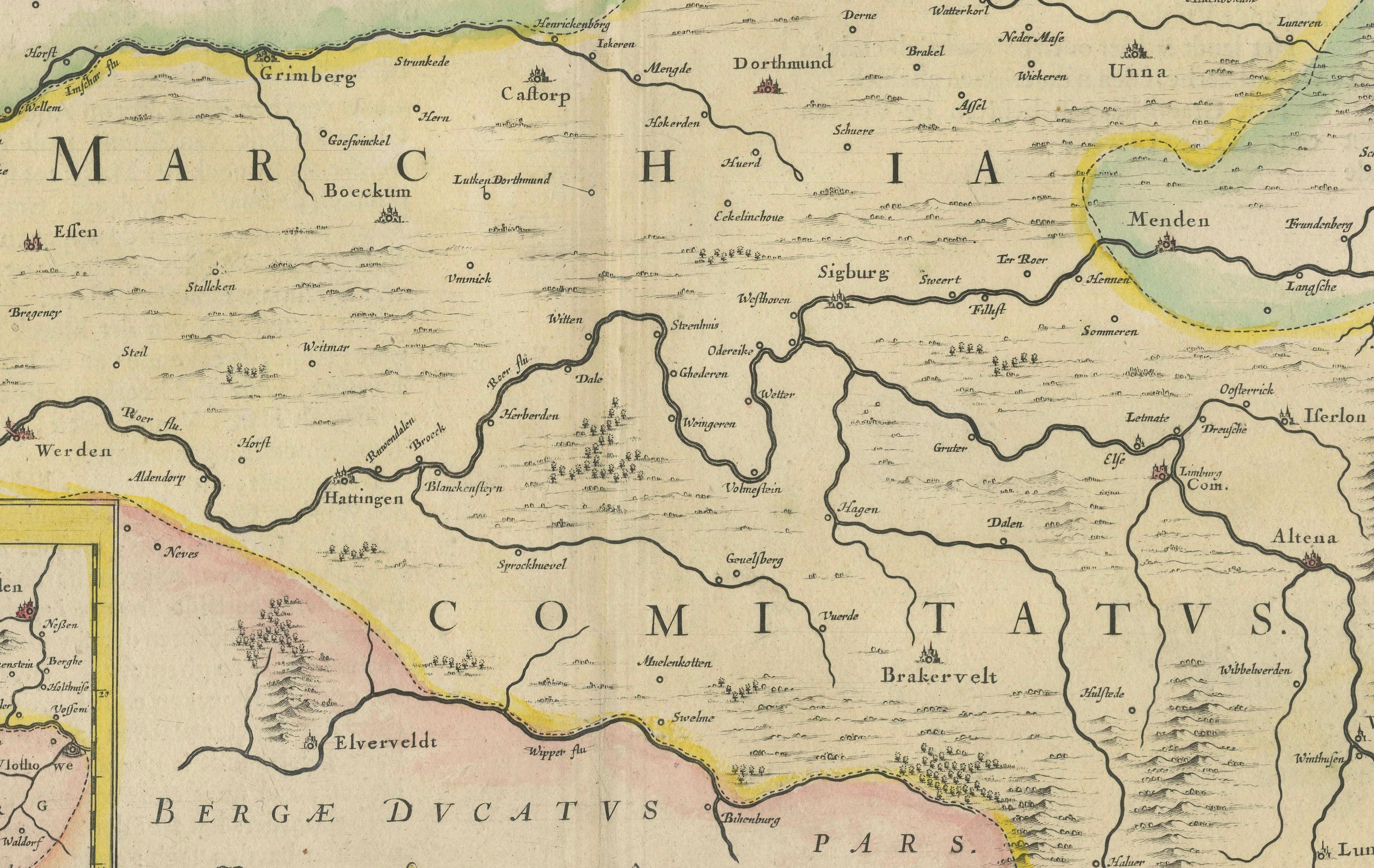 Mappa del Comitatus Marchia et Ravensberg: Contee storiche in Germania, c.1660 in vendita 1