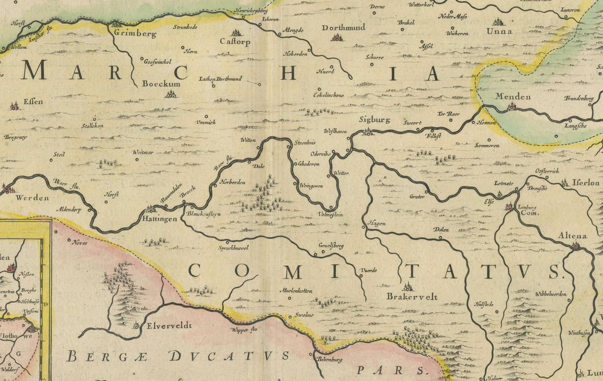 Map of Comitatus Marchia et Ravensberg: Historical Counties in Germany, c.1660