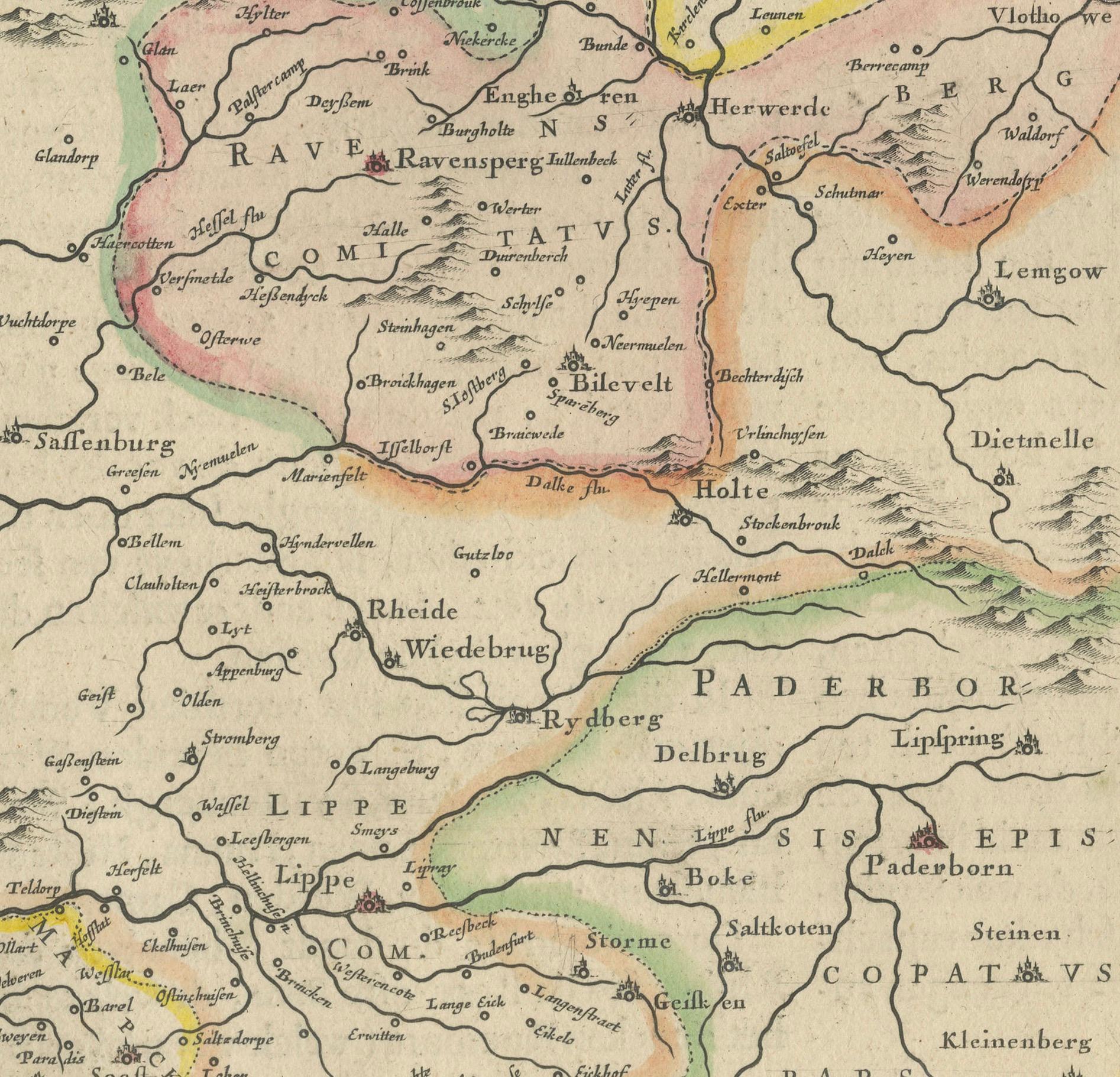 Mappa del Comitatus Marchia et Ravensberg: Contee storiche in Germania, c.1660 in vendita 3