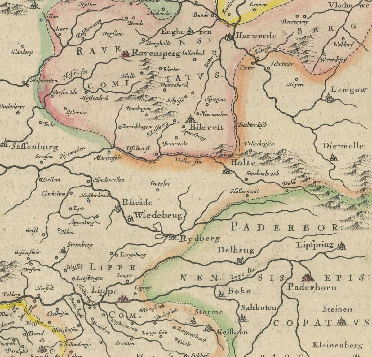 Map of Comitatus Marchia et Ravensberg: Historical Counties in Germany, c.1660