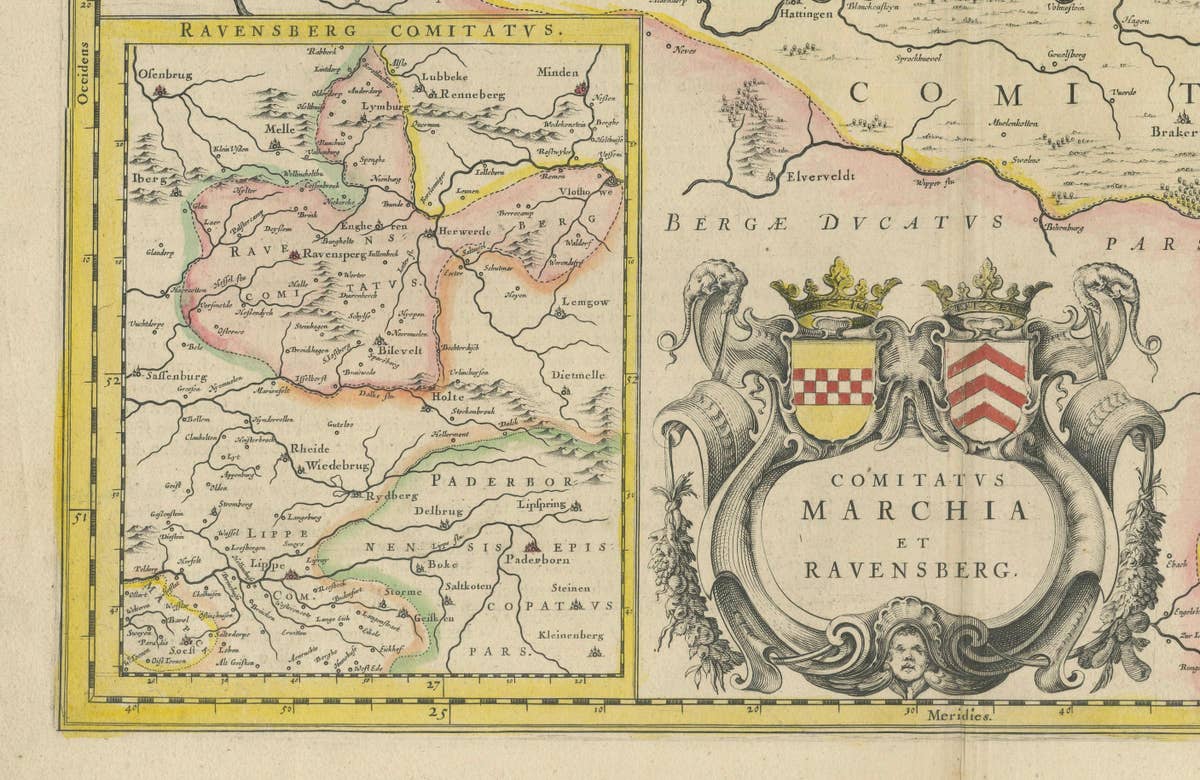 Map of Comitatus Marchia et Ravensberg: Historical Counties in Germany, c.1660