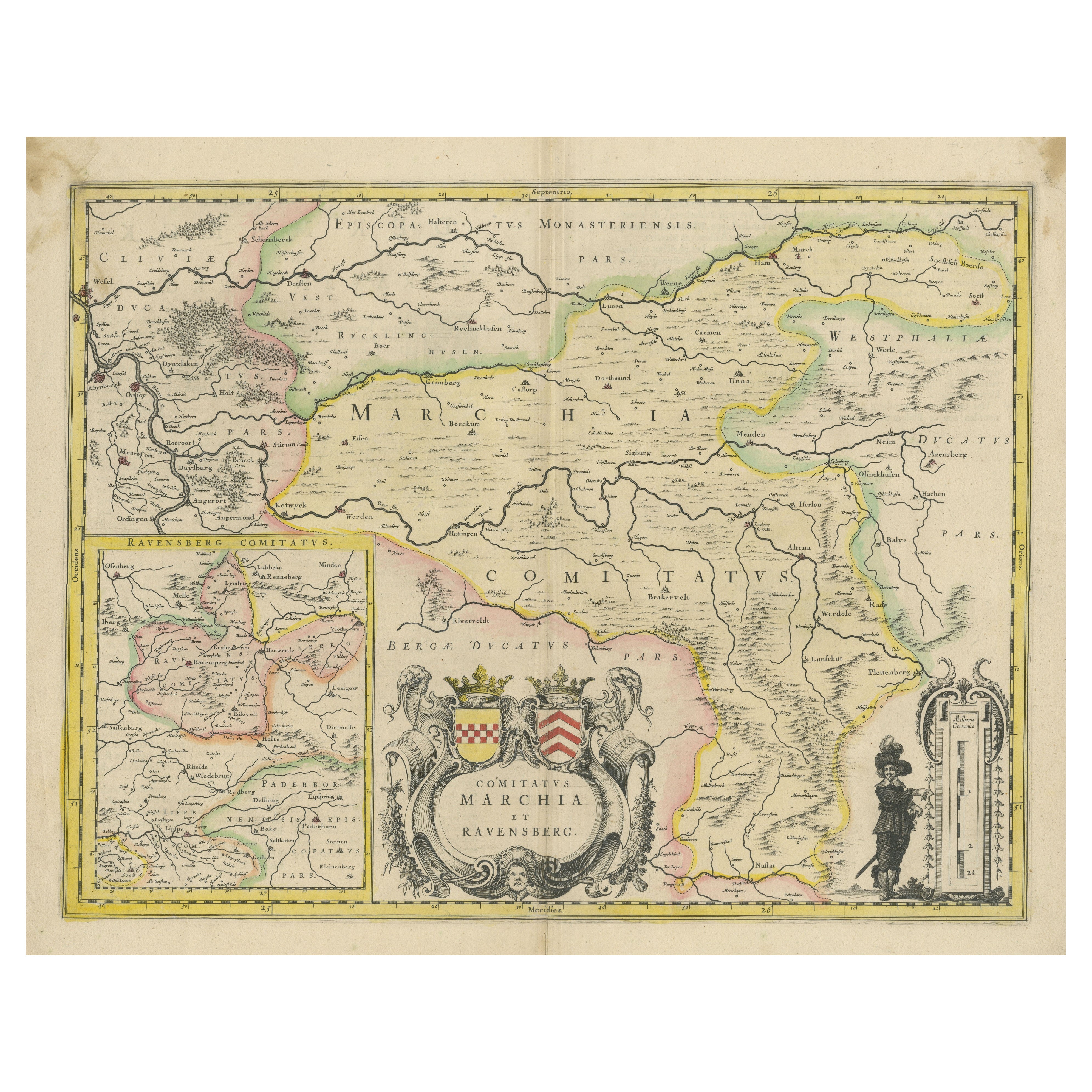 Mapa del Comitatus Marchia et Ravensberg: Condados históricos de Alemania, c.1660