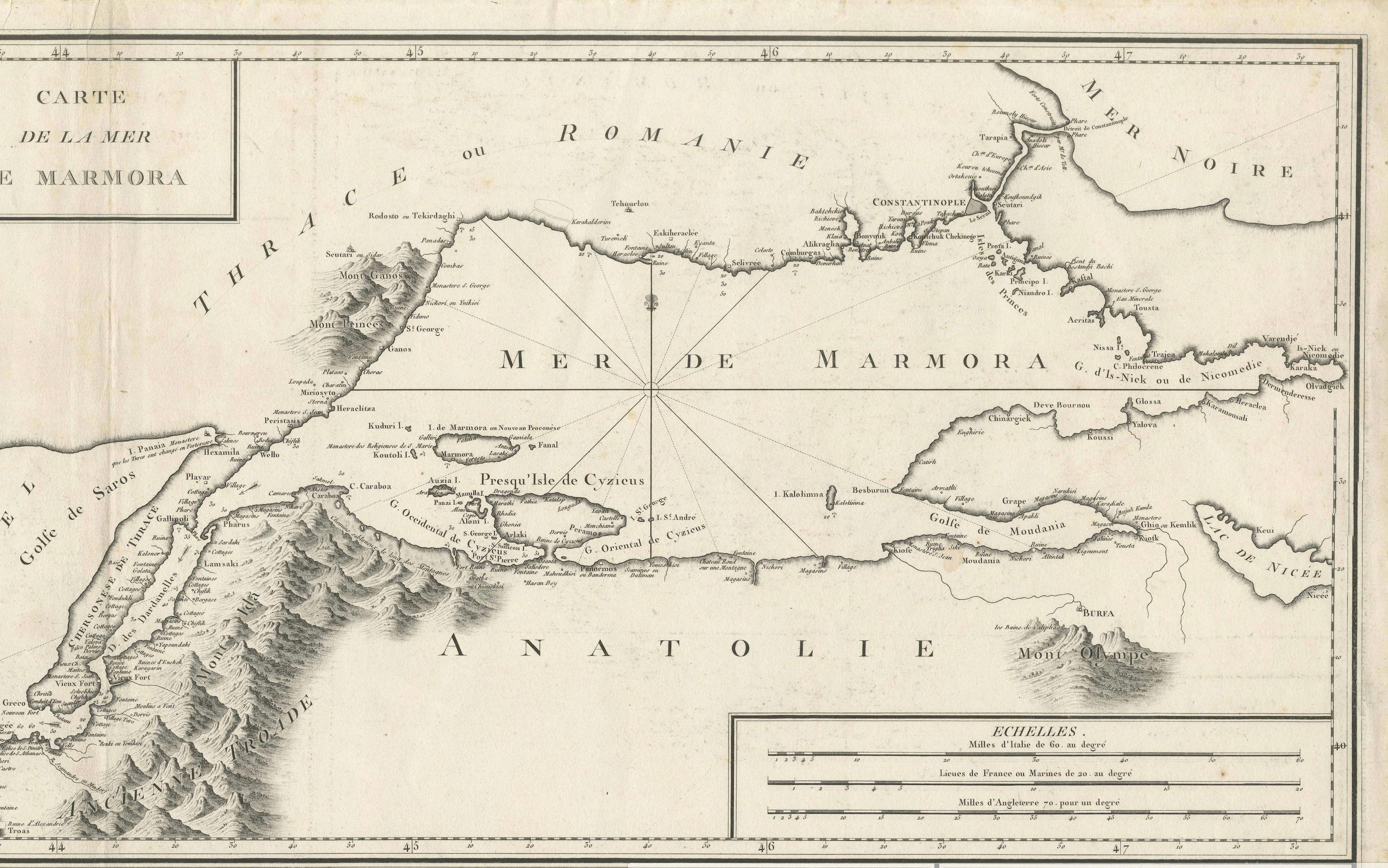 Gravé Carte de Constantinople, Bosphore, les côtes de la Grèce et l' Archipelago, 1785 en vente