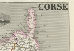 Map of Corsica France with Ajaccio and Napoleon Portraits, 19th Century