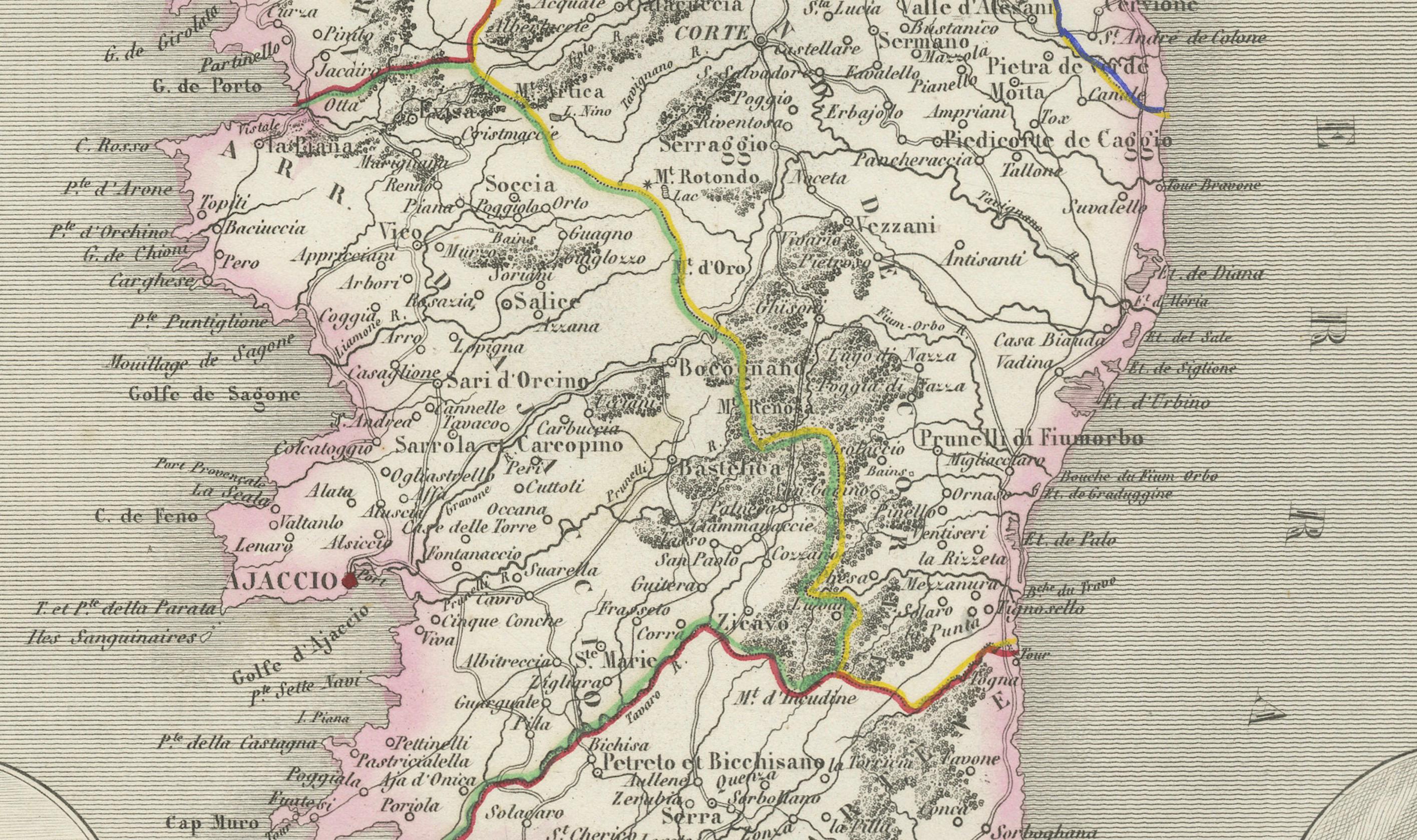 Engraved Map of Corsica France with Ajaccio and Napoleon Portraits, 19th Century For Sale