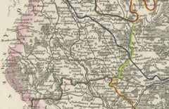 Map of Côte-d'Or France with Dijon and Burgundy Wine Region, 19th Century