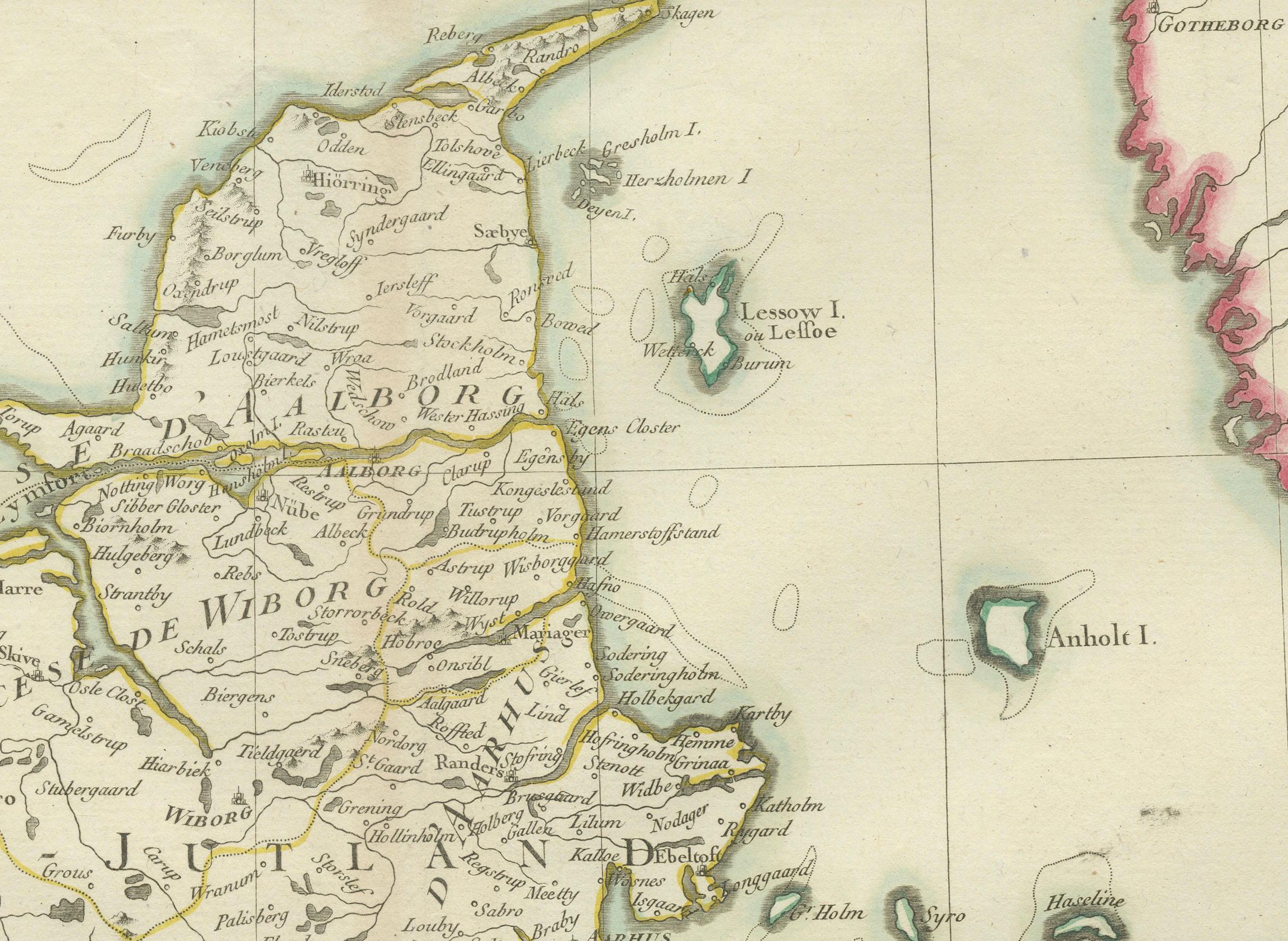 Carte du Danemark et du Jutland : Début du 19e siècle d'après l'Atlas Tardieu de 1802 Bon état - En vente à Langweer, NL