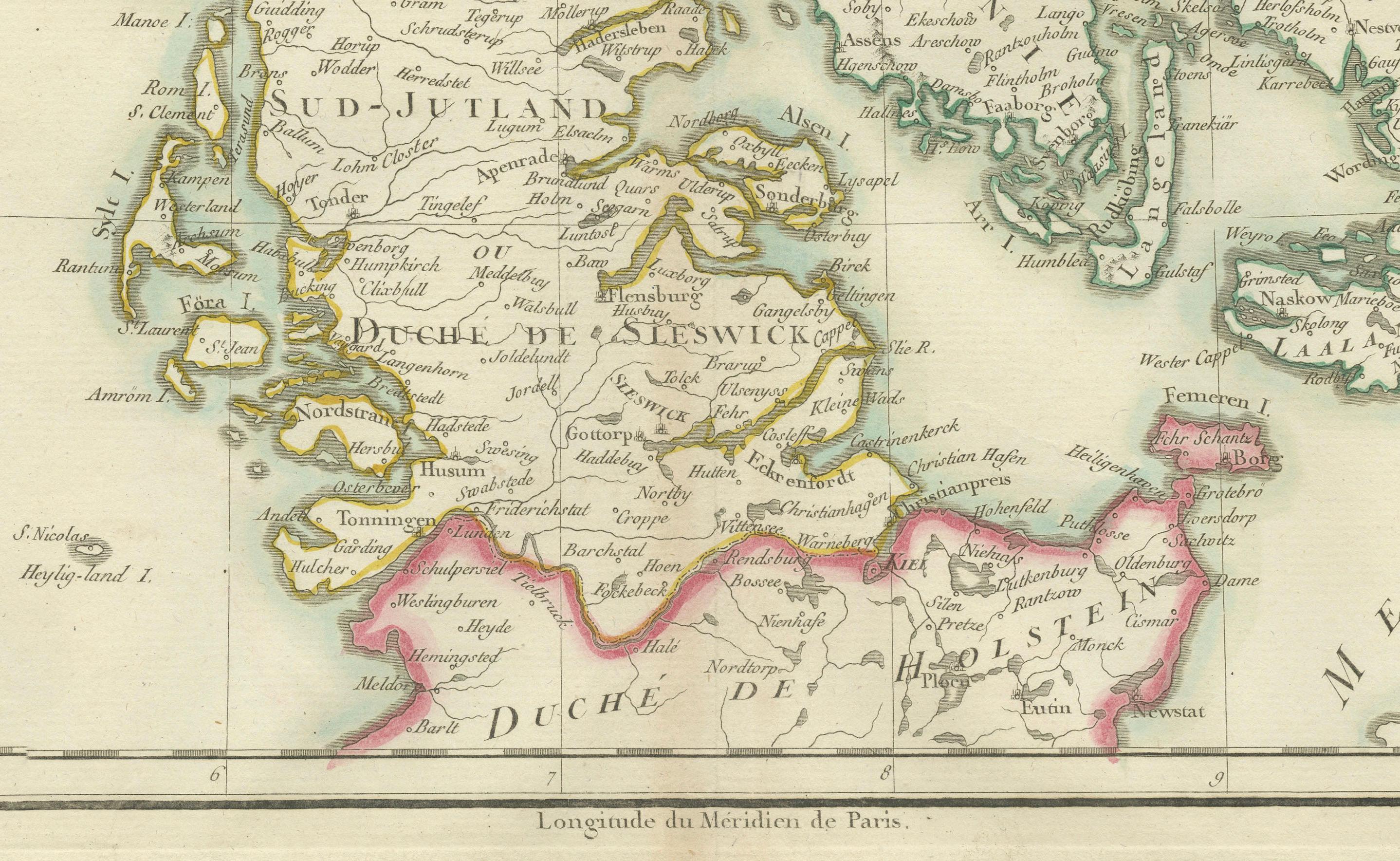 Papier Carte du Danemark et du Jutland : Début du 19e siècle d'après l'Atlas Tardieu de 1802 en vente