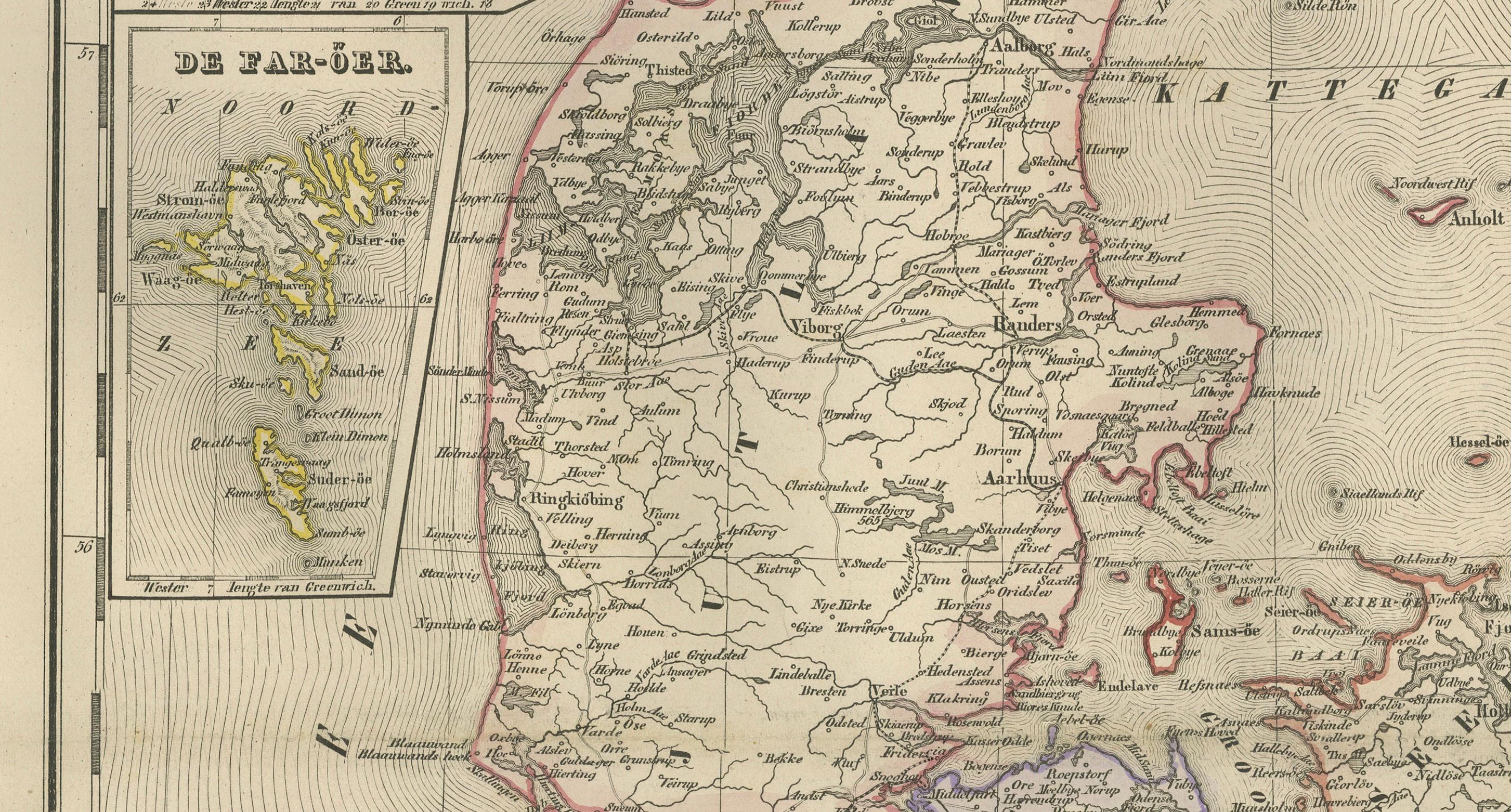 Néerlandais Carte du Danemark, du Schleswig, du Holstein et du Lauenburg - Leiden 1876 en vente