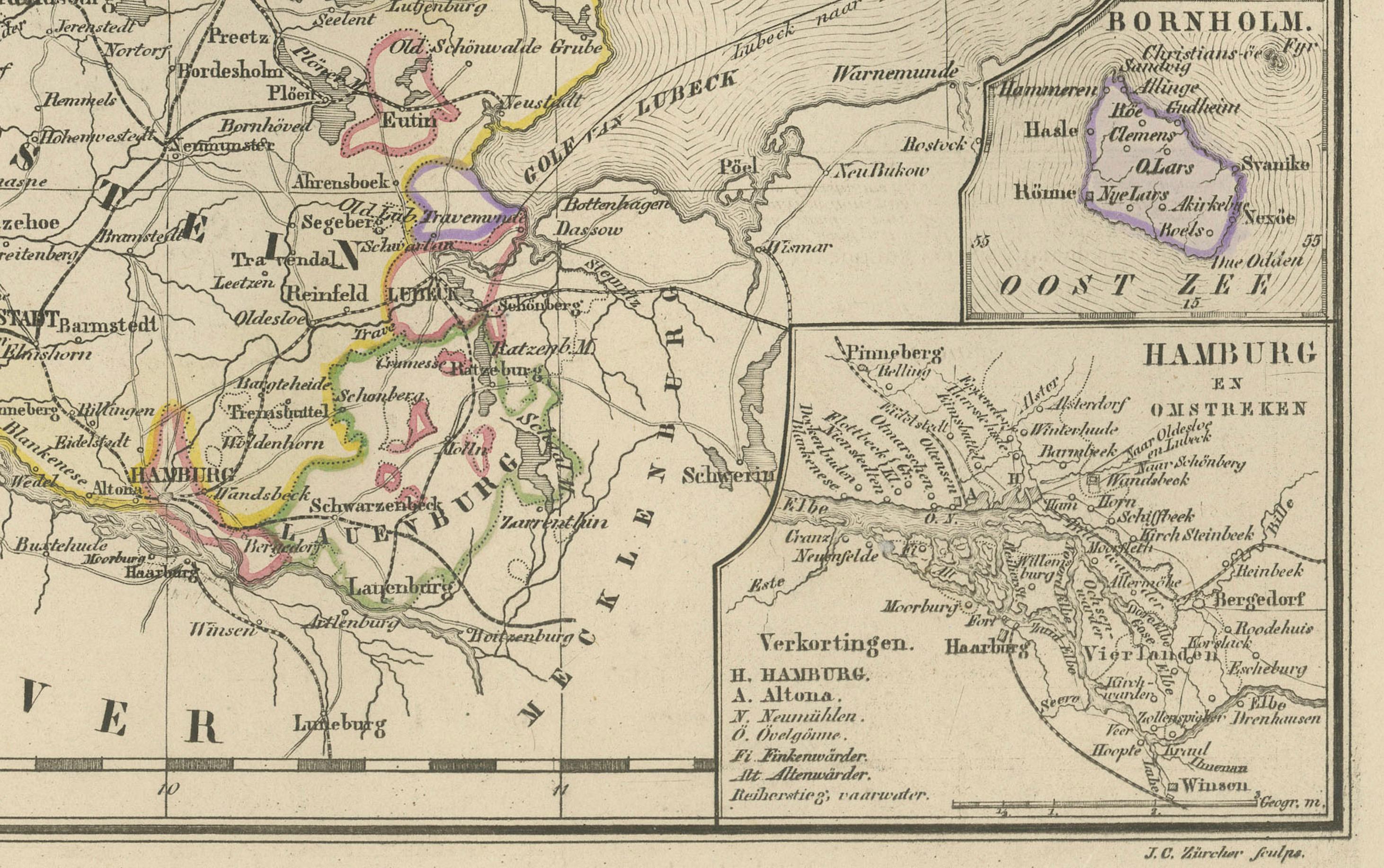 Fin du XIXe siècle Carte du Danemark, du Schleswig, du Holstein et du Lauenburg - Leiden 1876 en vente