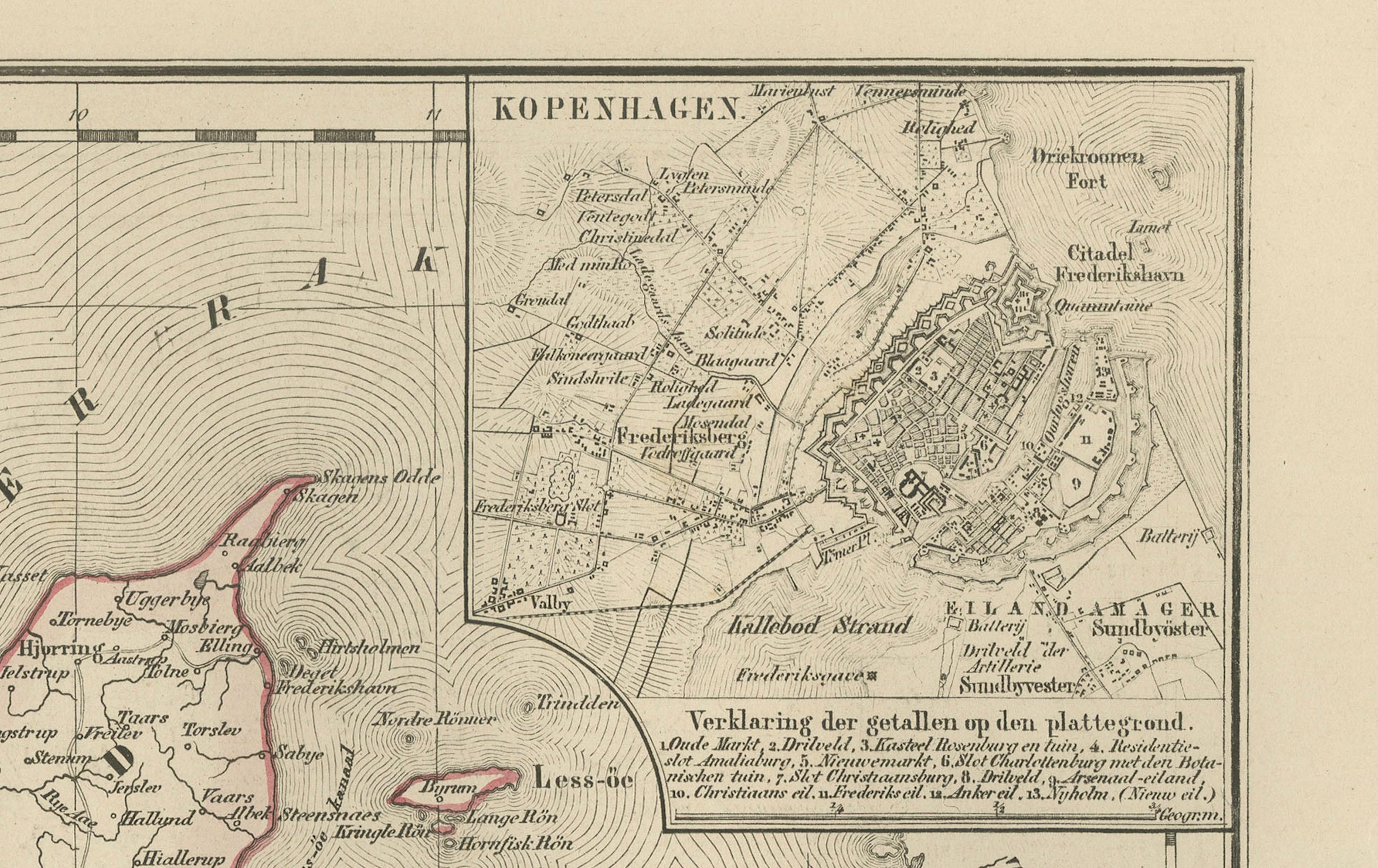 Carte du Danemark, du Schleswig, du Holstein et du Lauenburg - Leiden 1876 en vente 2
