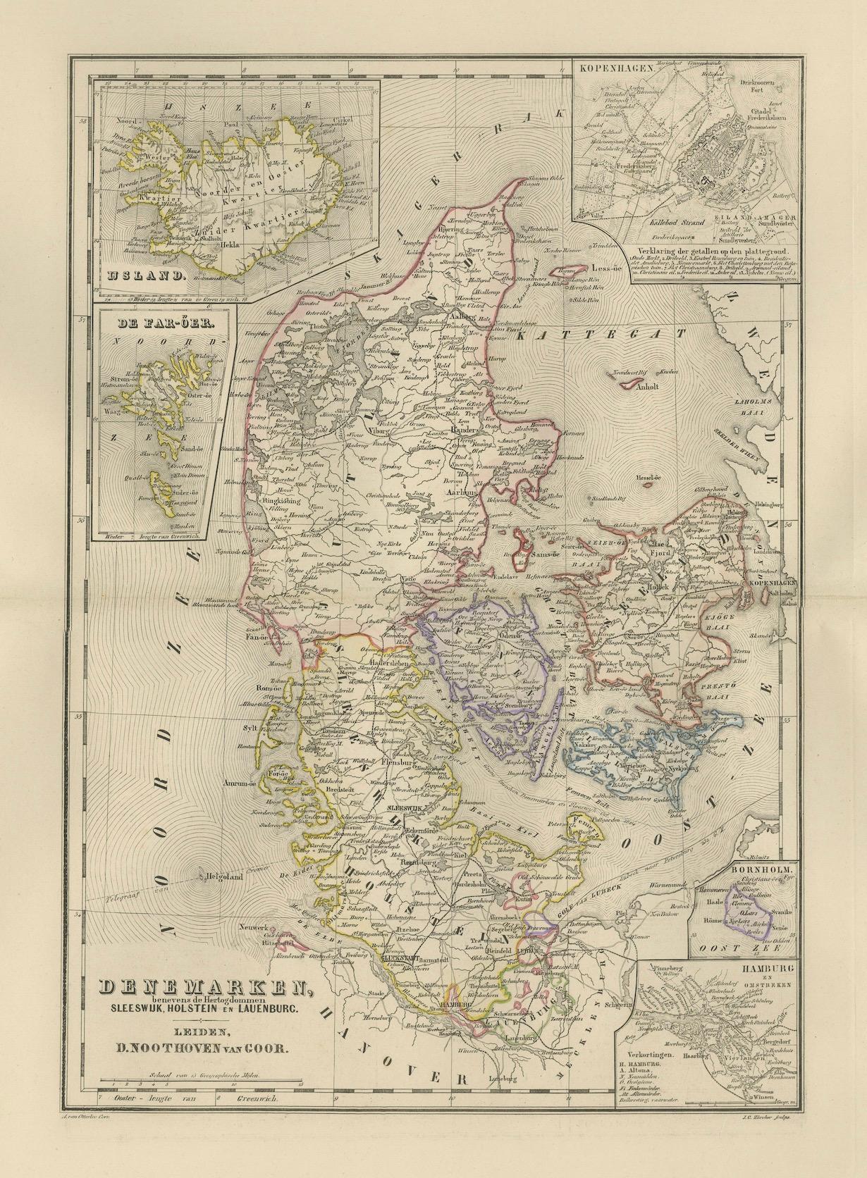 Carte du Danemark, du Schleswig, du Holstein et du Lauenburg - Leiden 1876 en vente 3