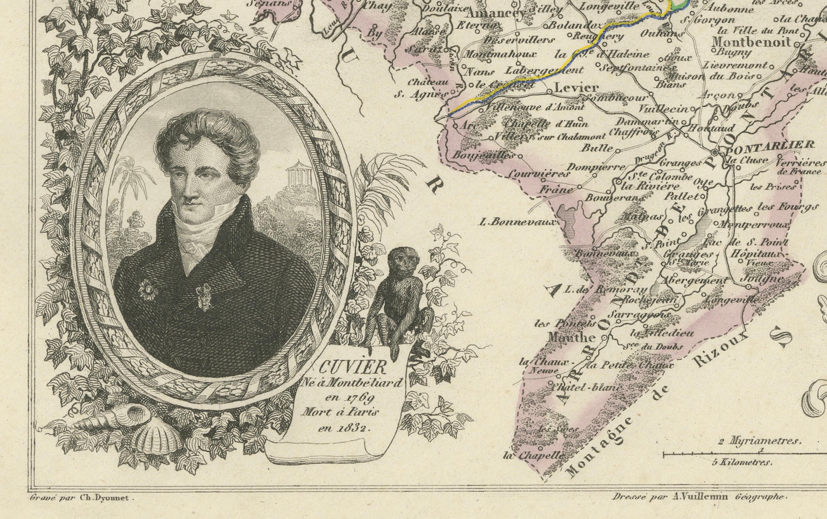 Map of Doubs France with Besançon and Swiss Border Landscape, 19th Century

Description:
This decorative 19th-century map of the department of Doubs in eastern France was drawn by Alexandre Vuillemin and published in Paris by Migeon as part of the