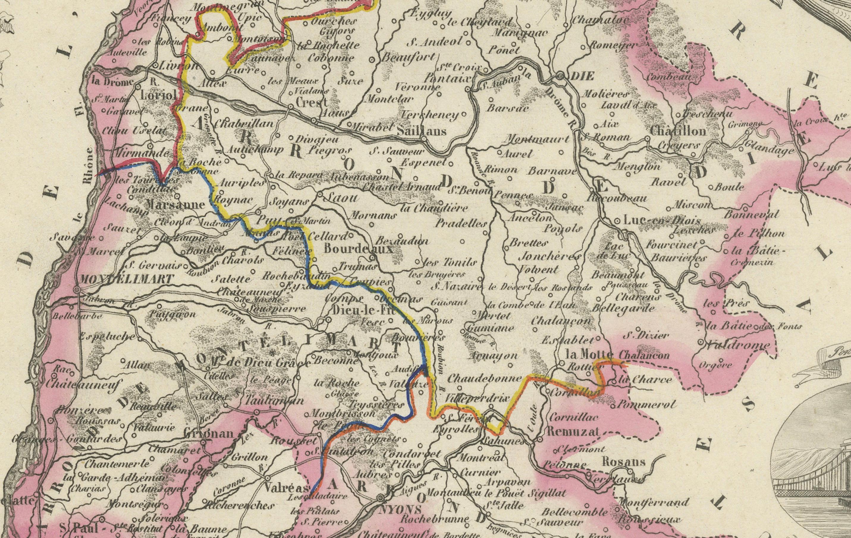 Map of Drôme France with Valence and Rhône Valley Wine Region, 19th Century

Description:
This beautifully engraved 19th-century map of the Drôme department in southeastern France was created by Alexandre Vuillemin and published by Migeon in Paris