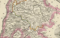 Map of Drôme France with Valence and Rhône Valley Wine Region, 19th Century