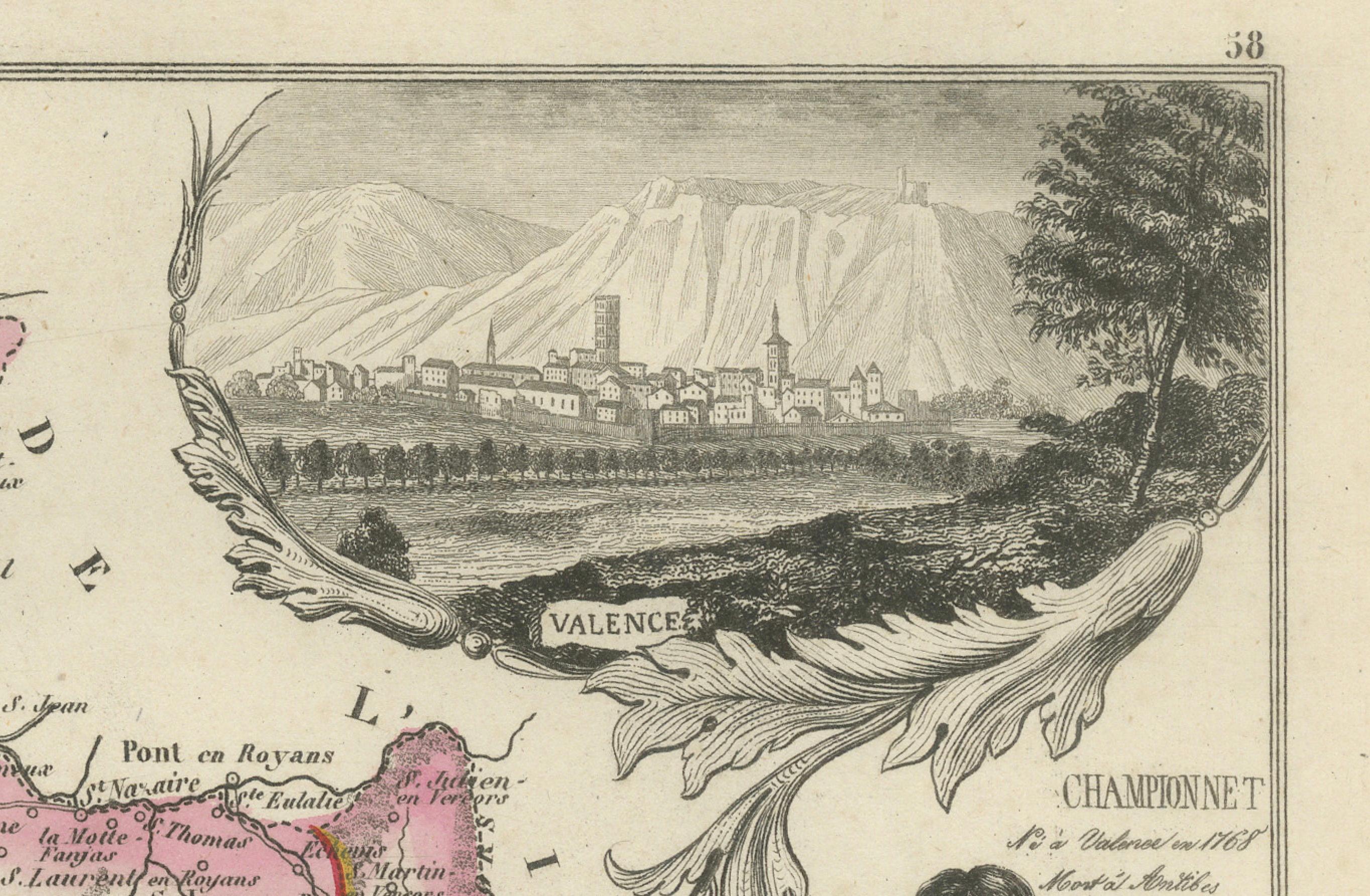 Map of Drôme France with Valence and Rhône Valley Wine Region, 19th Century For Sale 1