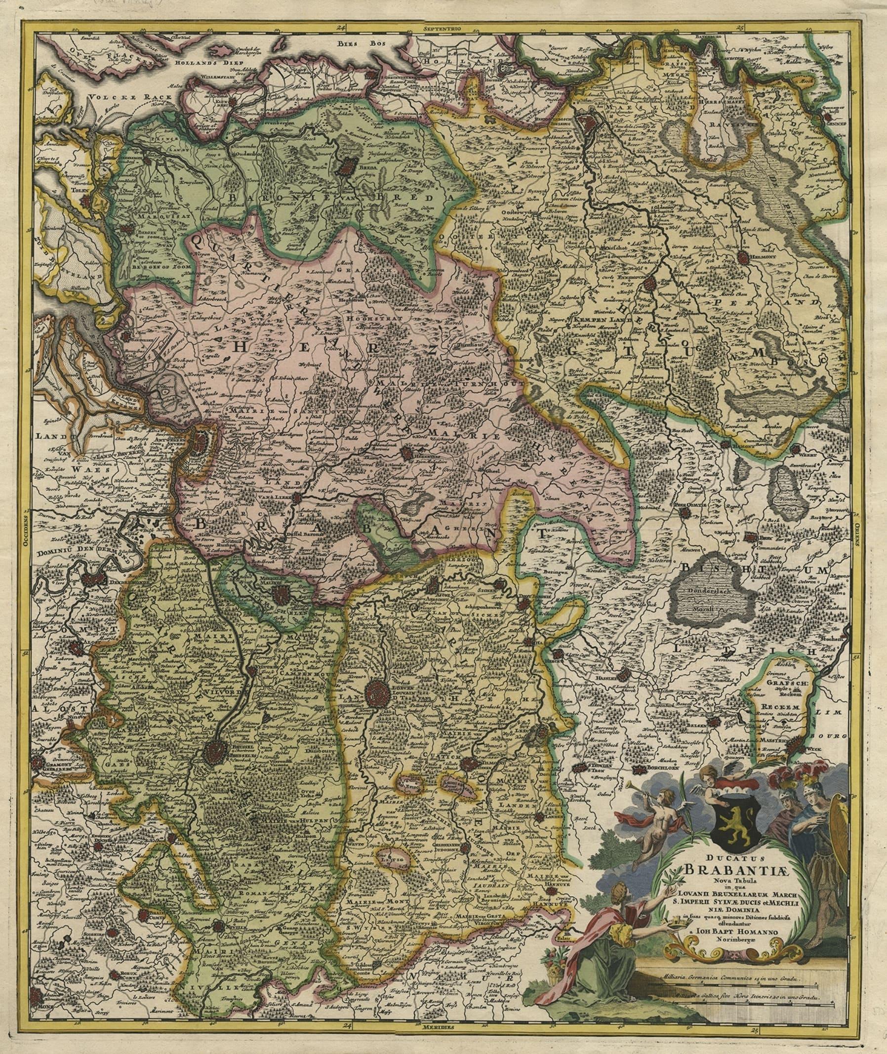 Map of Duchy of Brabant Centered on Fortress of Louvain or Leuven, Belgium, 1720 In Good Condition For Sale In Langweer, NL