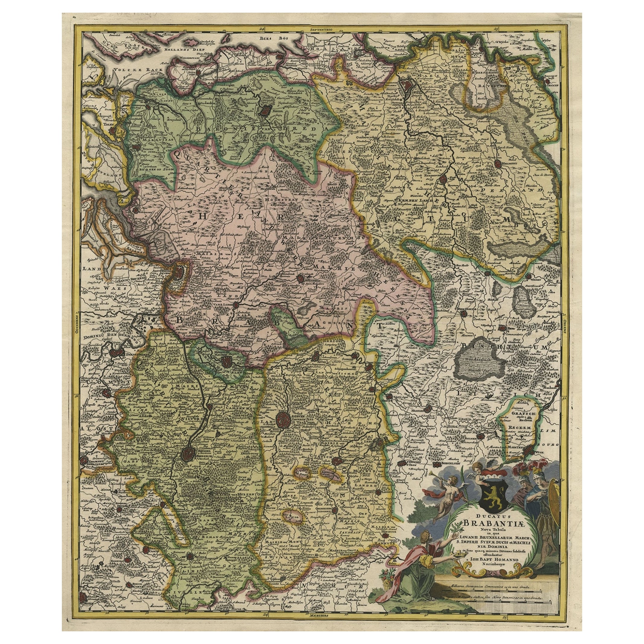 Mapa del Ducado de Brabante centrado en la Fortaleza de Lovaina o Lovaina, Bélgica, 1720