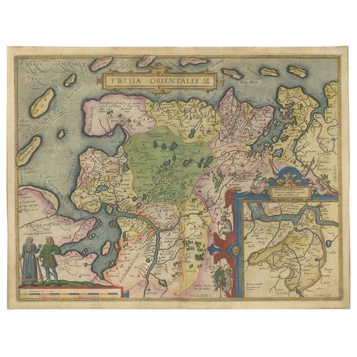 Map of East Frisian Islands & Northwestern Tip of Germany, Ostfriesland, c.1595
