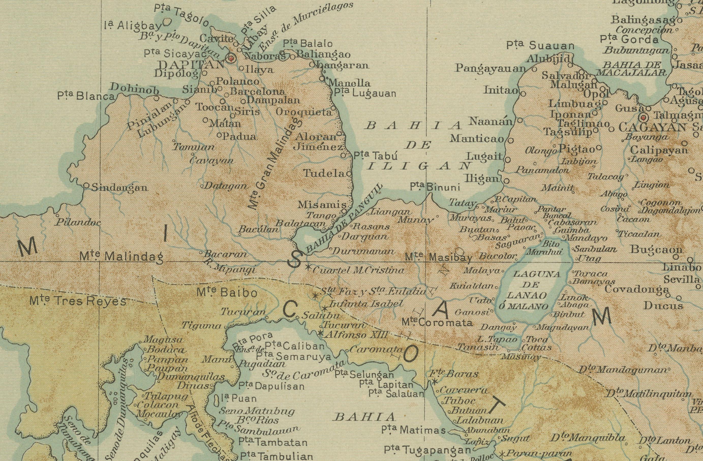 Fine XIX secolo Mappa di Mindanao orientale con il Monte Apo - Observatorio de Manila, 1899 in vendita
