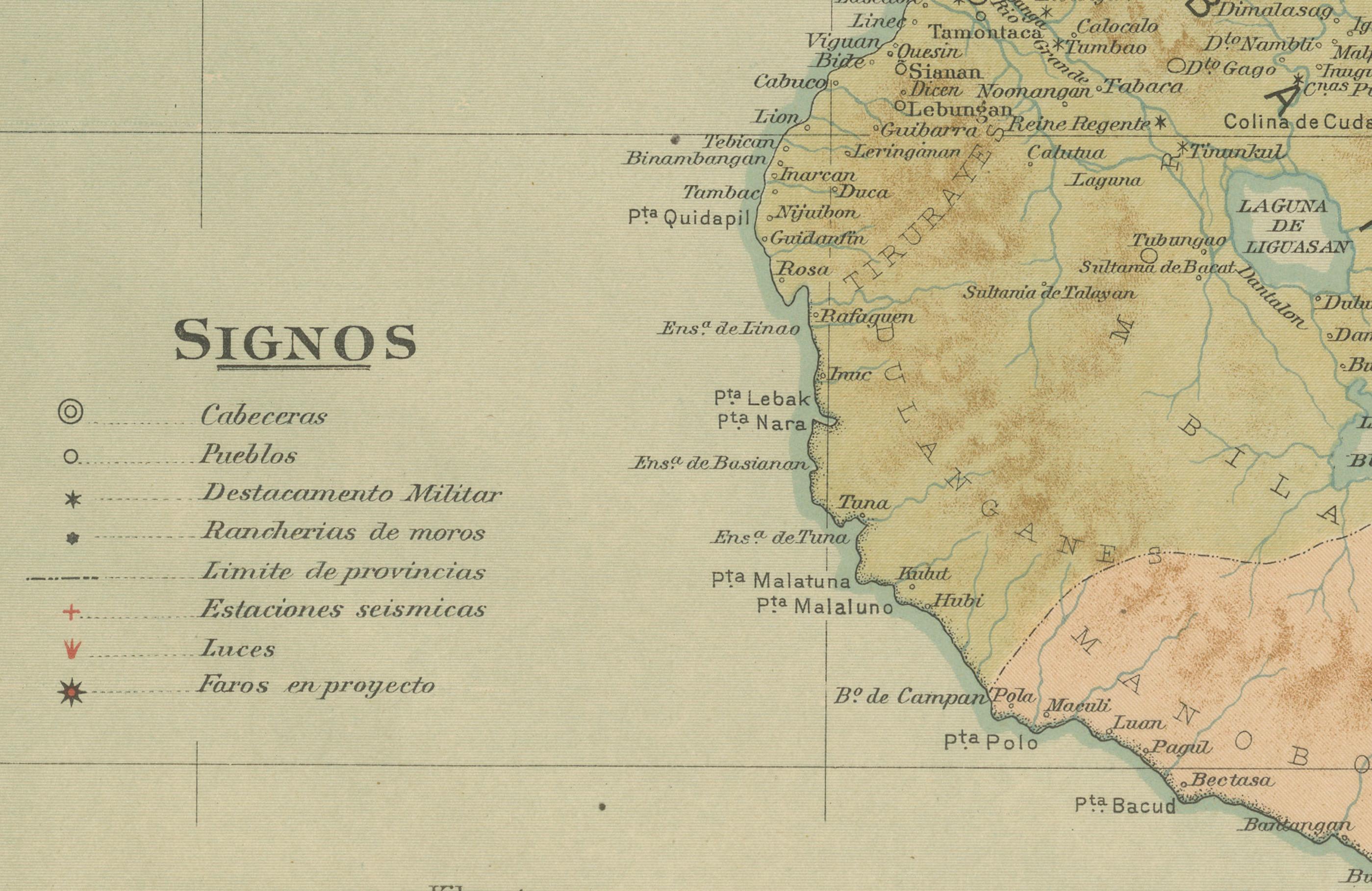 Carta Mappa di Mindanao orientale con il Monte Apo - Observatorio de Manila, 1899 in vendita