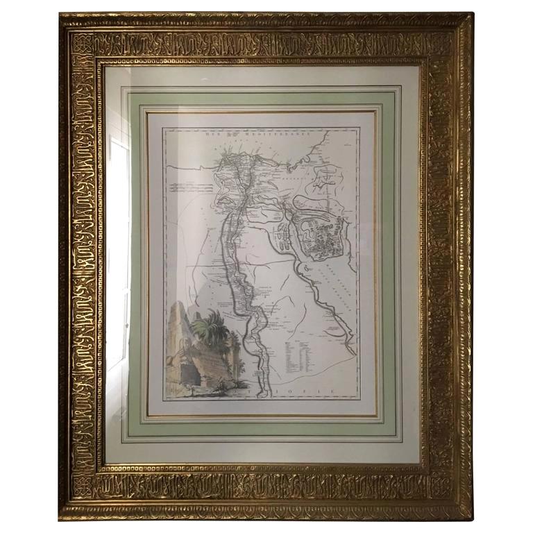 Map of Egypt in a Beautiful Orientalist Gold Leaf Frame For Sale