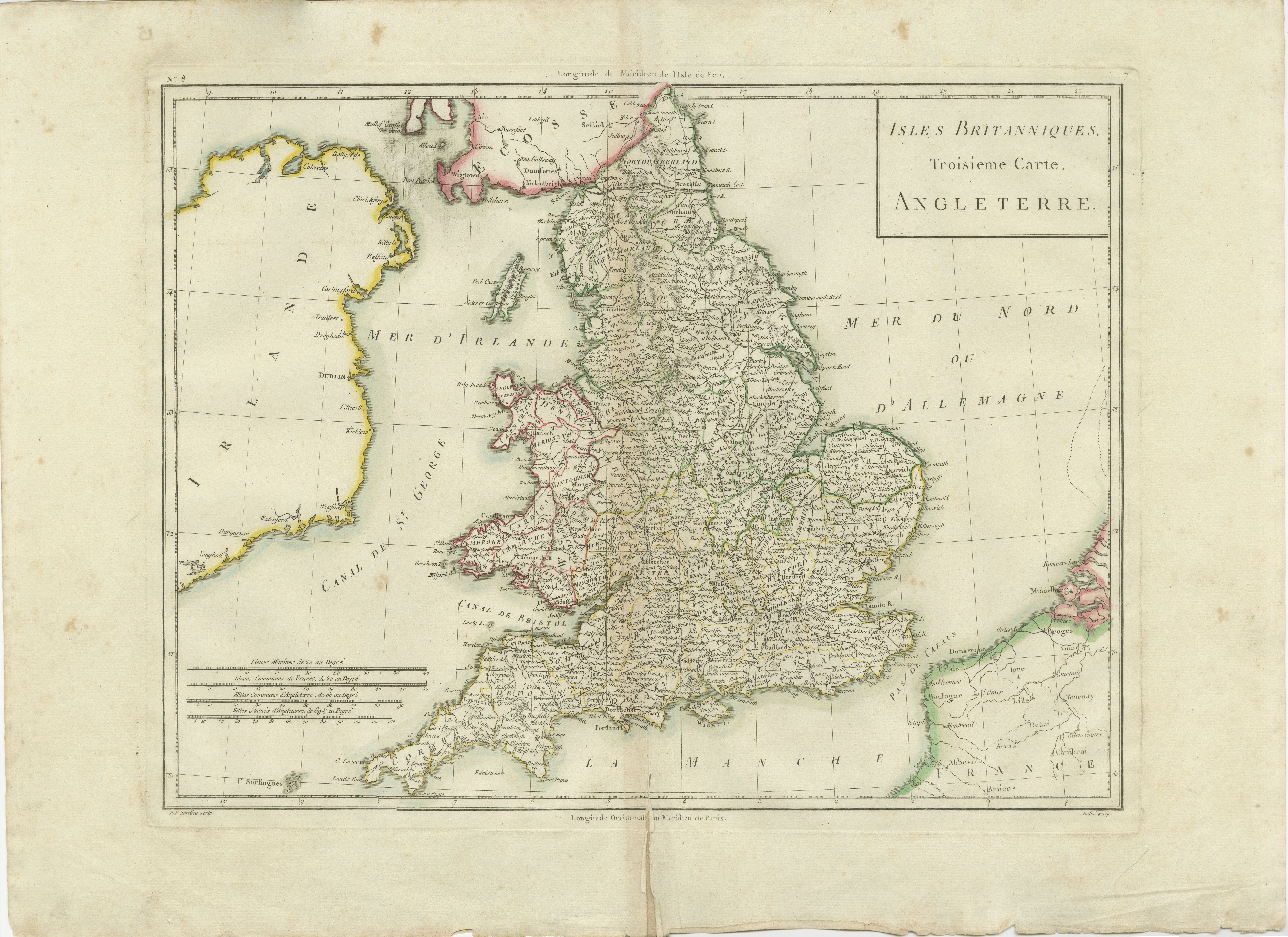 Titre : Isles Britanniques. Troisième carte, Angleterre

Détails de la publication :

- **Titre de l'atlas:** Nouvel Atlas Universel de Géographie Ancienne et Moderne
- Objectif:** Pour la Nouvelle Edition de la Géographie de Guthrie
-