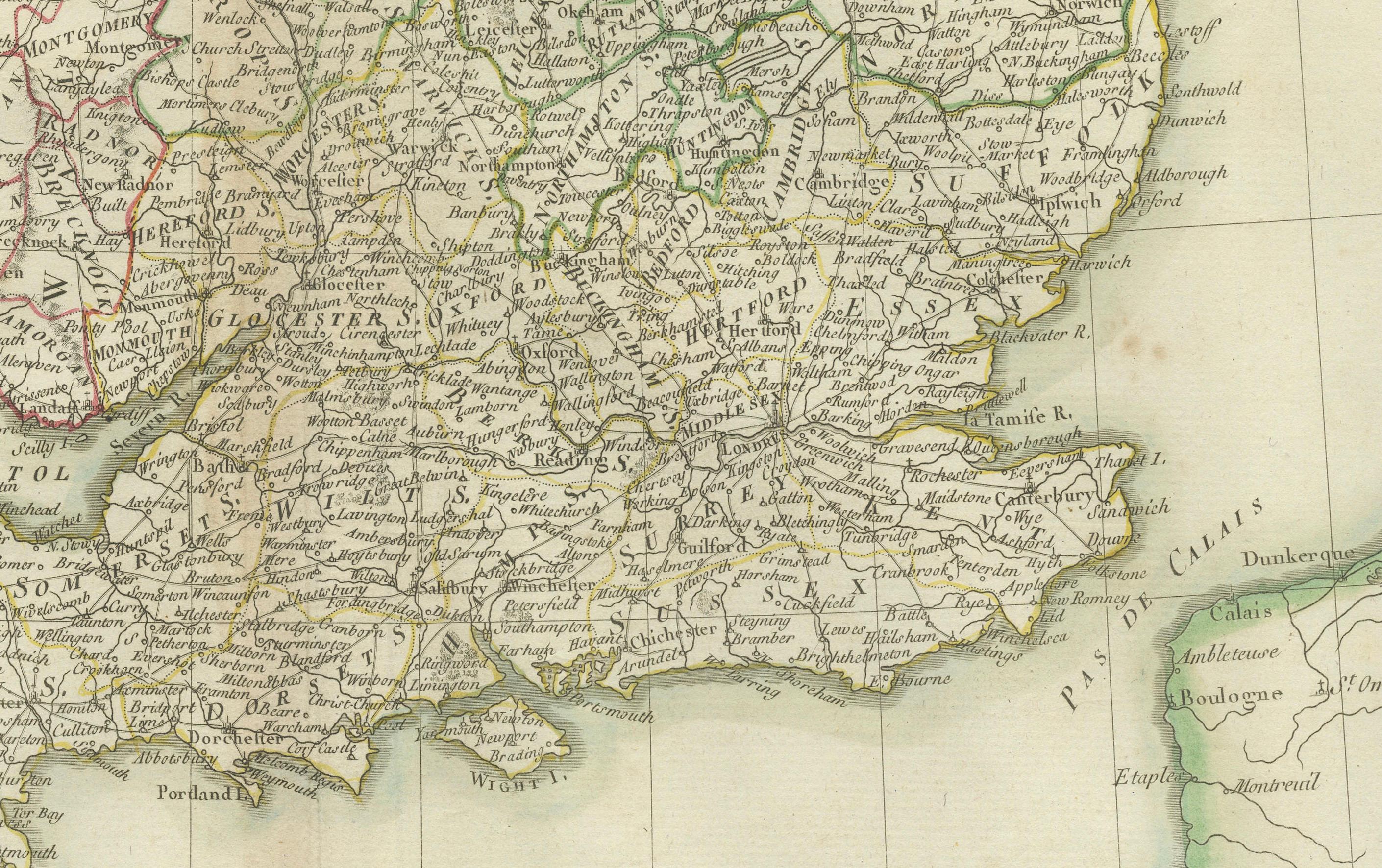 Gravé Carte de l'Angleterre et des régions qui l'entourent : début du 19e siècle - 1802 Tardieu Atlas en vente