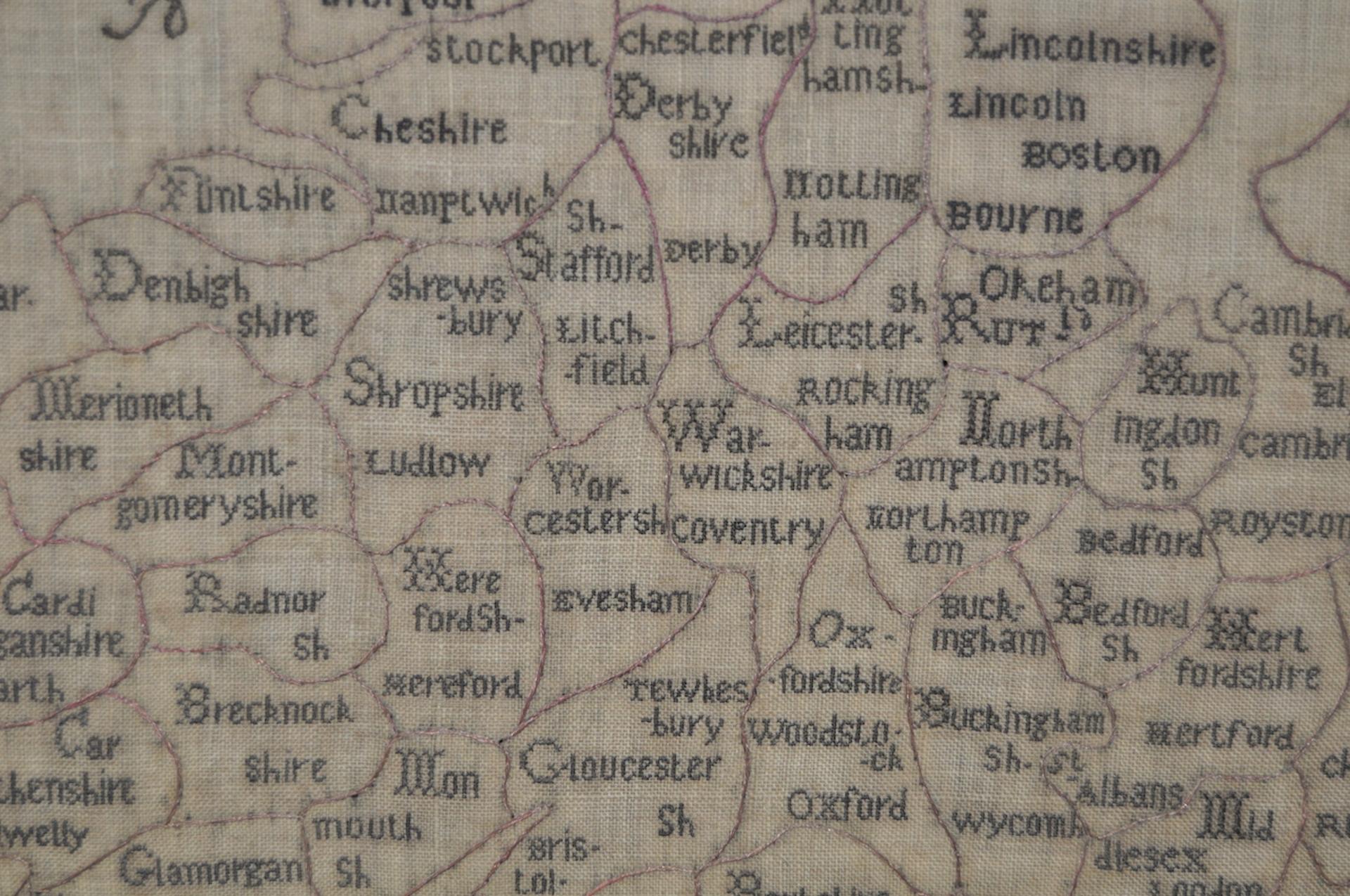Hand-Crafted Map of England and Wales Early 19th Century Sampler