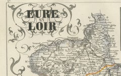 Map of Eure-et-Loir France with Chartres Cathedral and Marceau Portrait, c.1850