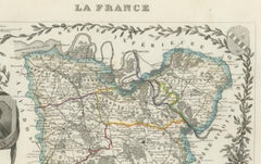 Map of Eure France with Evreux, Poussin and Normandy Countryside, 19th Century