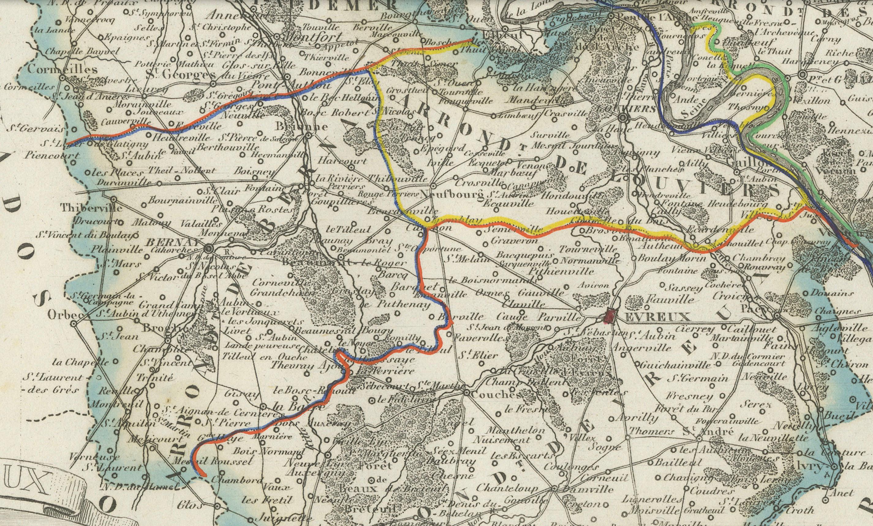 Map of Eure France with Evreux, Poussin and Normandy Countryside, 19th Century For Sale 1