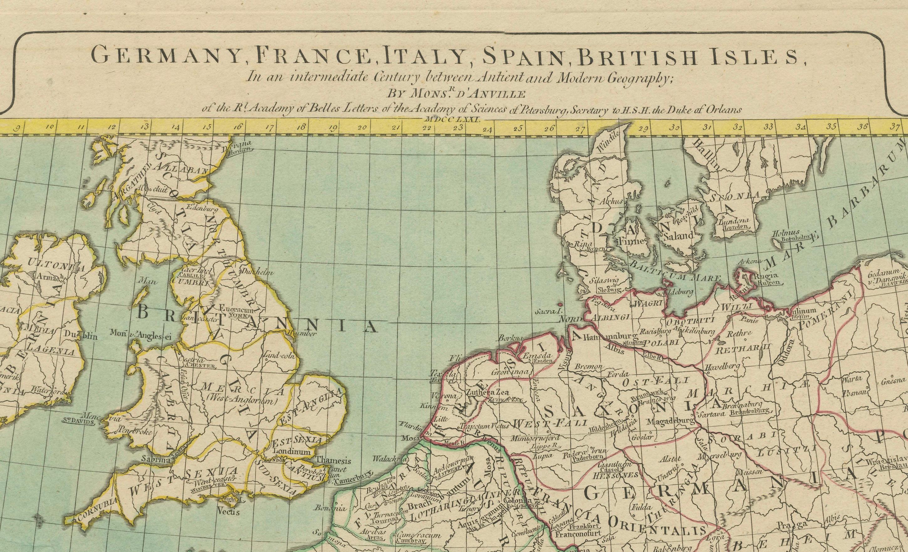 Karte von Europa mit Highlight der alten und modernen geografischen Einteilungen (1794) (Graviert) im Angebot