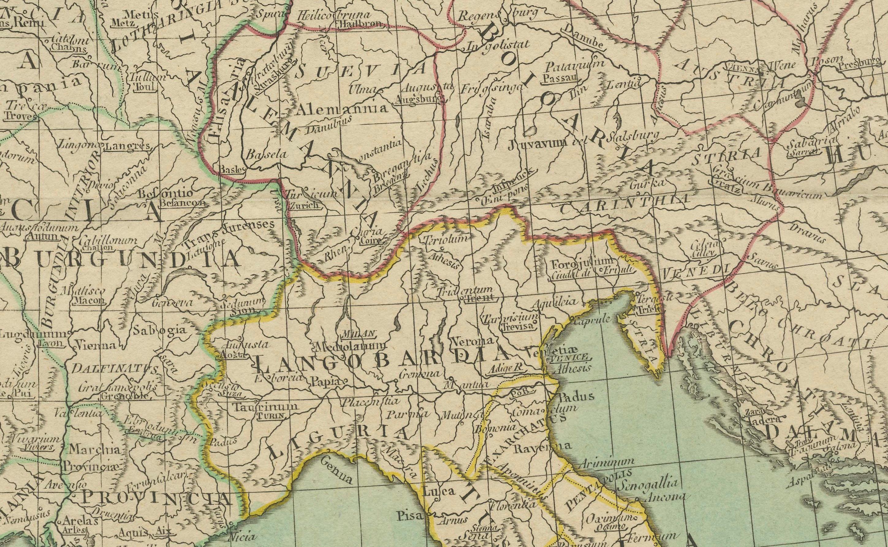 Karte von Europa mit Highlight der alten und modernen geografischen Einteilungen (1794) (Papier) im Angebot