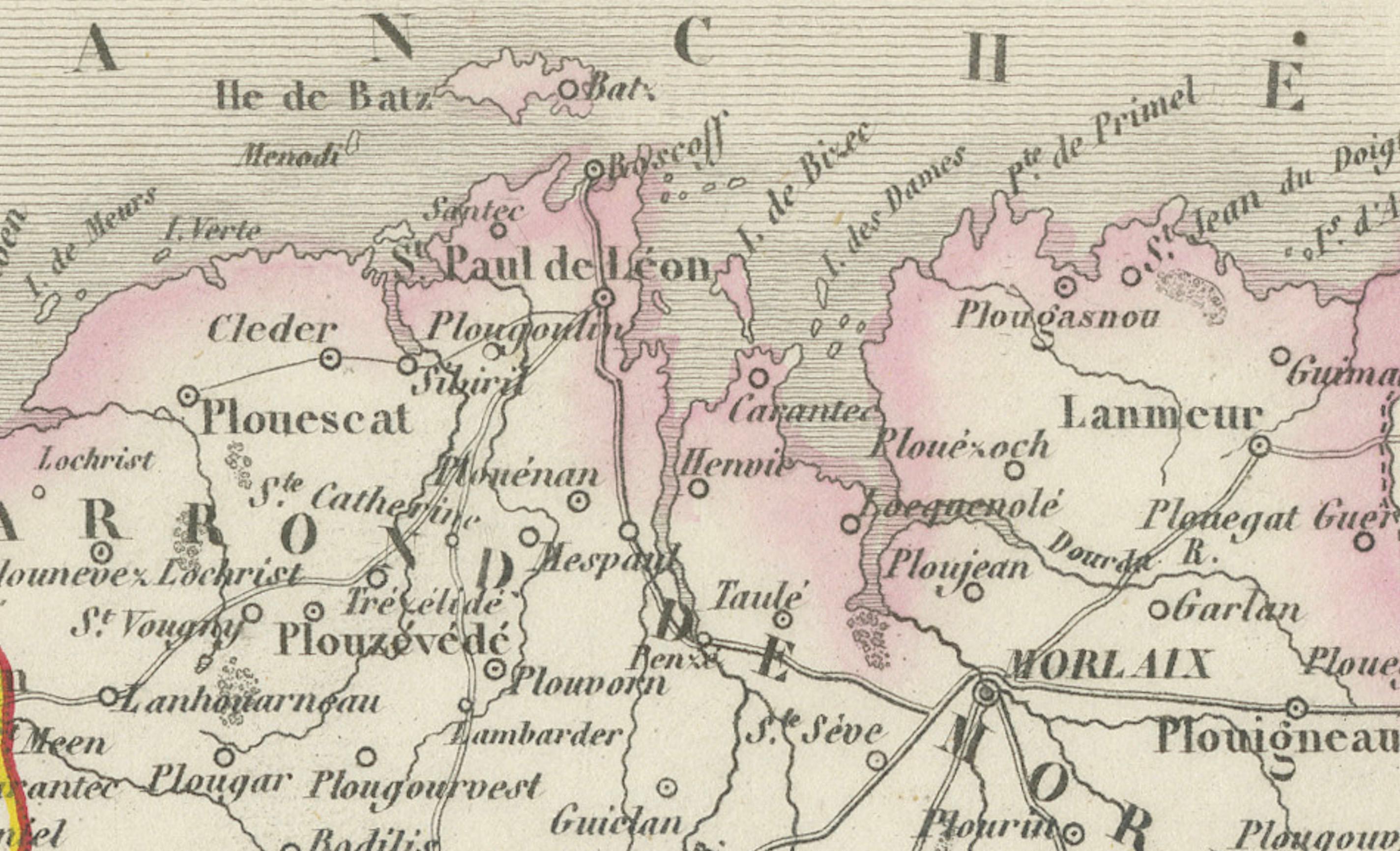 Map of Finistère France with Brest, Quimper and Brittany Coastline, 19th Century

Description:
This richly engraved 19th-century map of Finistère, the westernmost department of mainland France, was drawn by Alexandre Vuillemin and published by