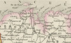 Map of Finistère France with Brest, Quimper and Brittany Coastline, 19th Century