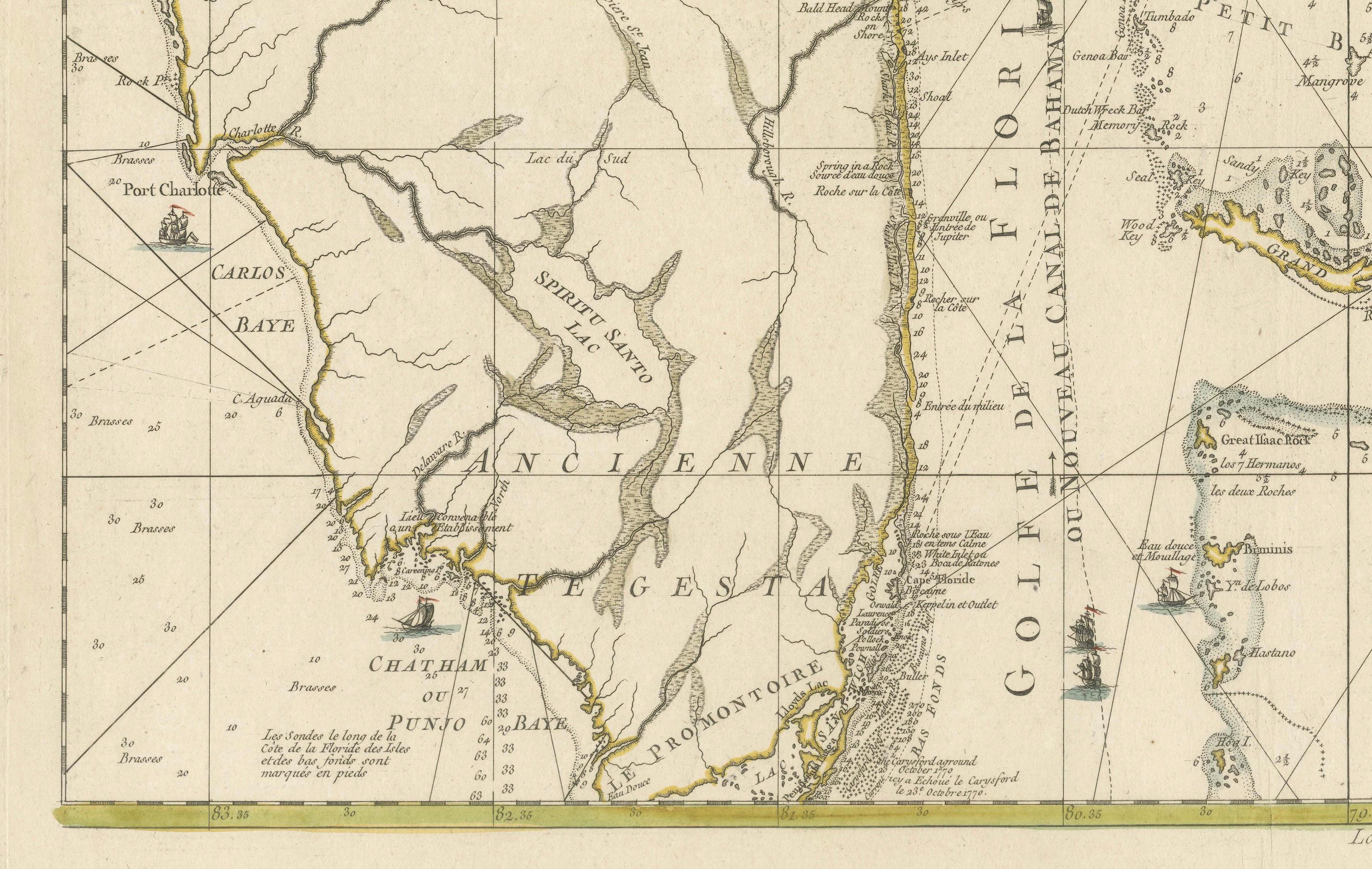 Map of Florida, Louisiana and the Bahamas – Set of Rare French Sea Charts, 1777 For Sale 1