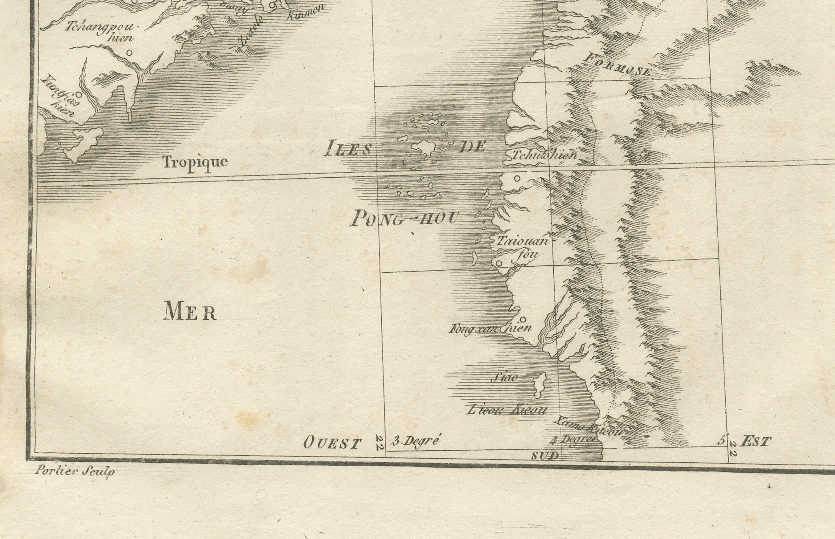 Gravé Carte de Formose et des Pescadores - Gravure jésuite française de Portier, c.1790 en vente