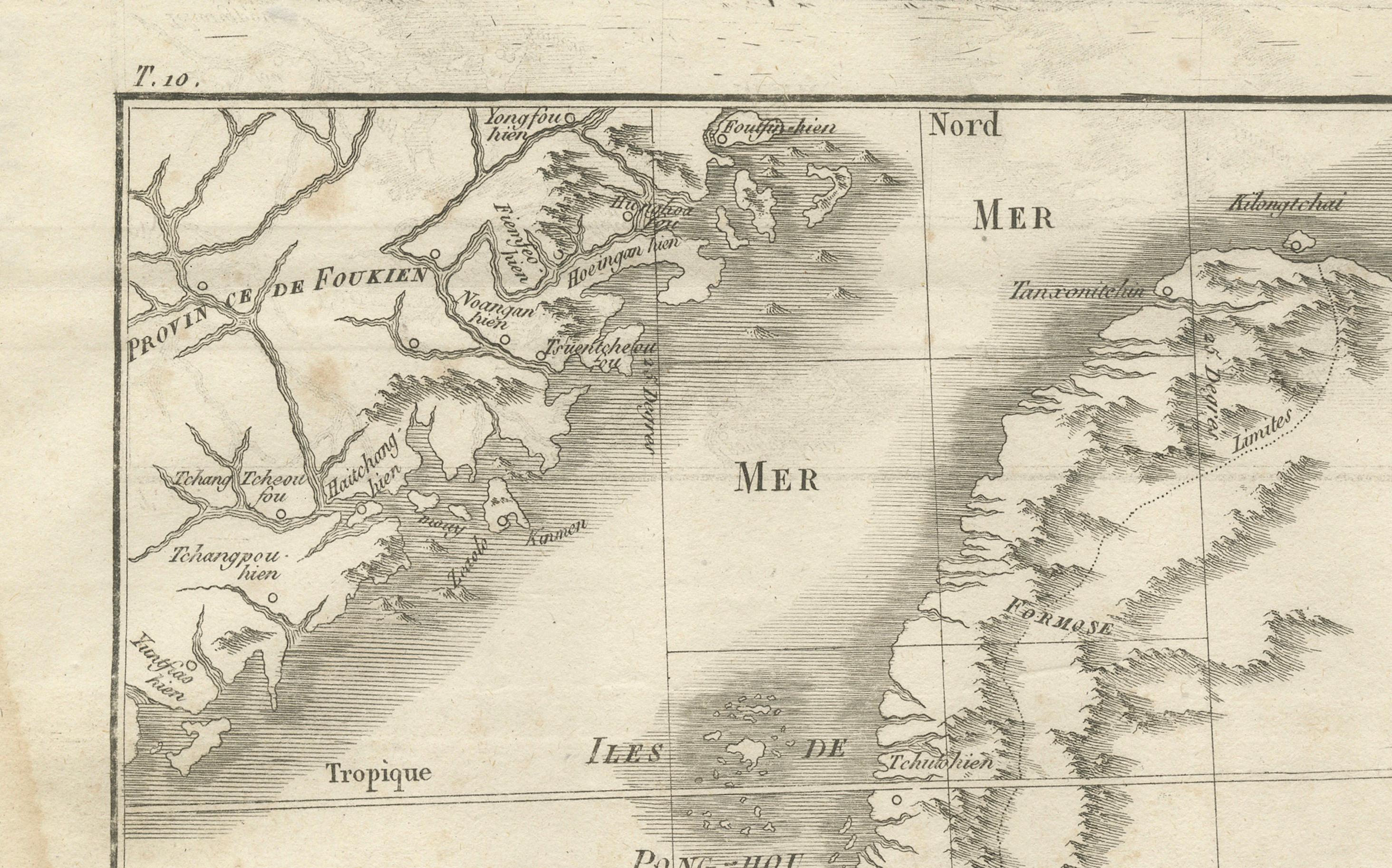 Carte de Formose et des Pescadores - Gravure jésuite française de Portier, c.1790 Bon état - En vente à Langweer, NL