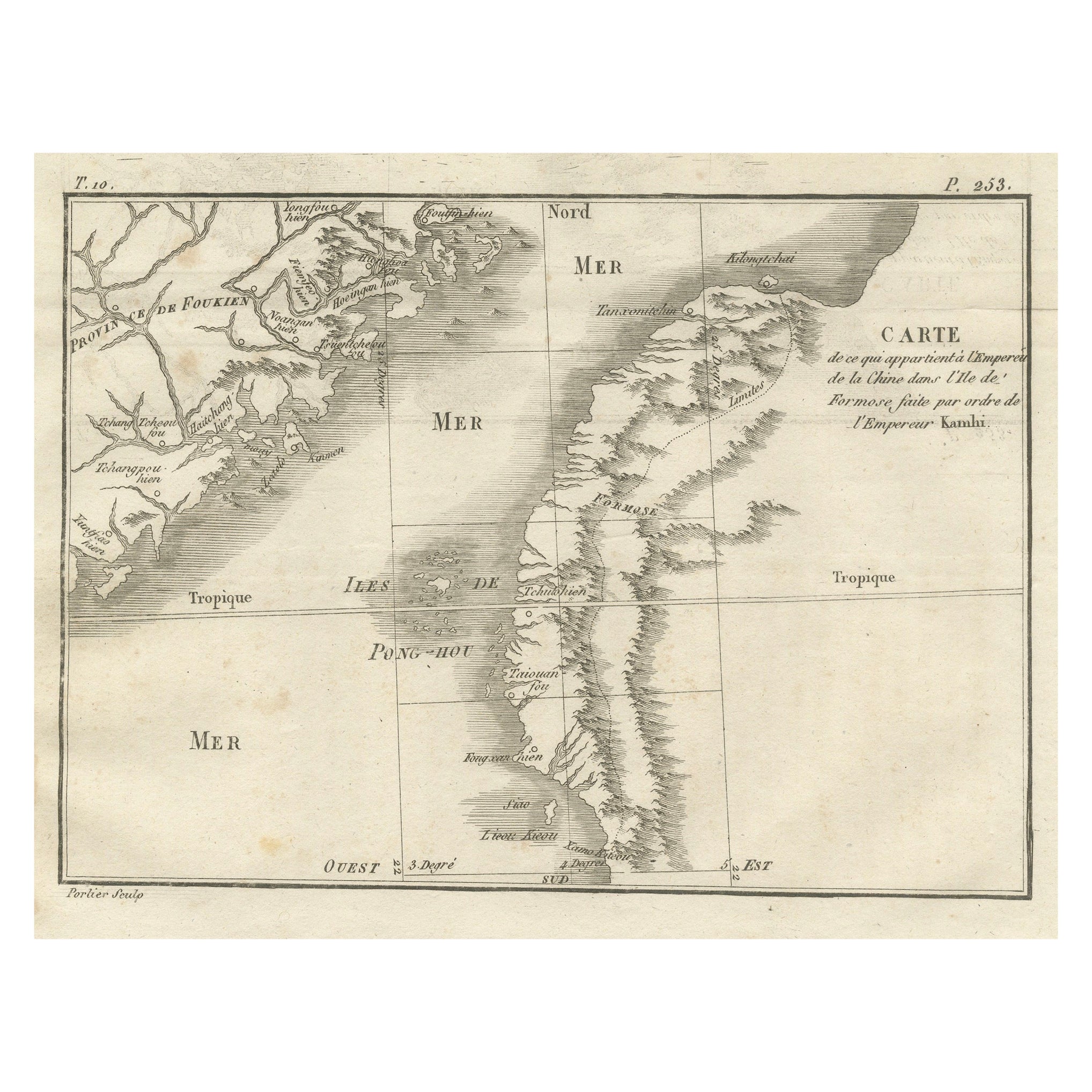 Carte de Formose et des Pescadores - Gravure jésuite française de Portier, c.1790 en vente