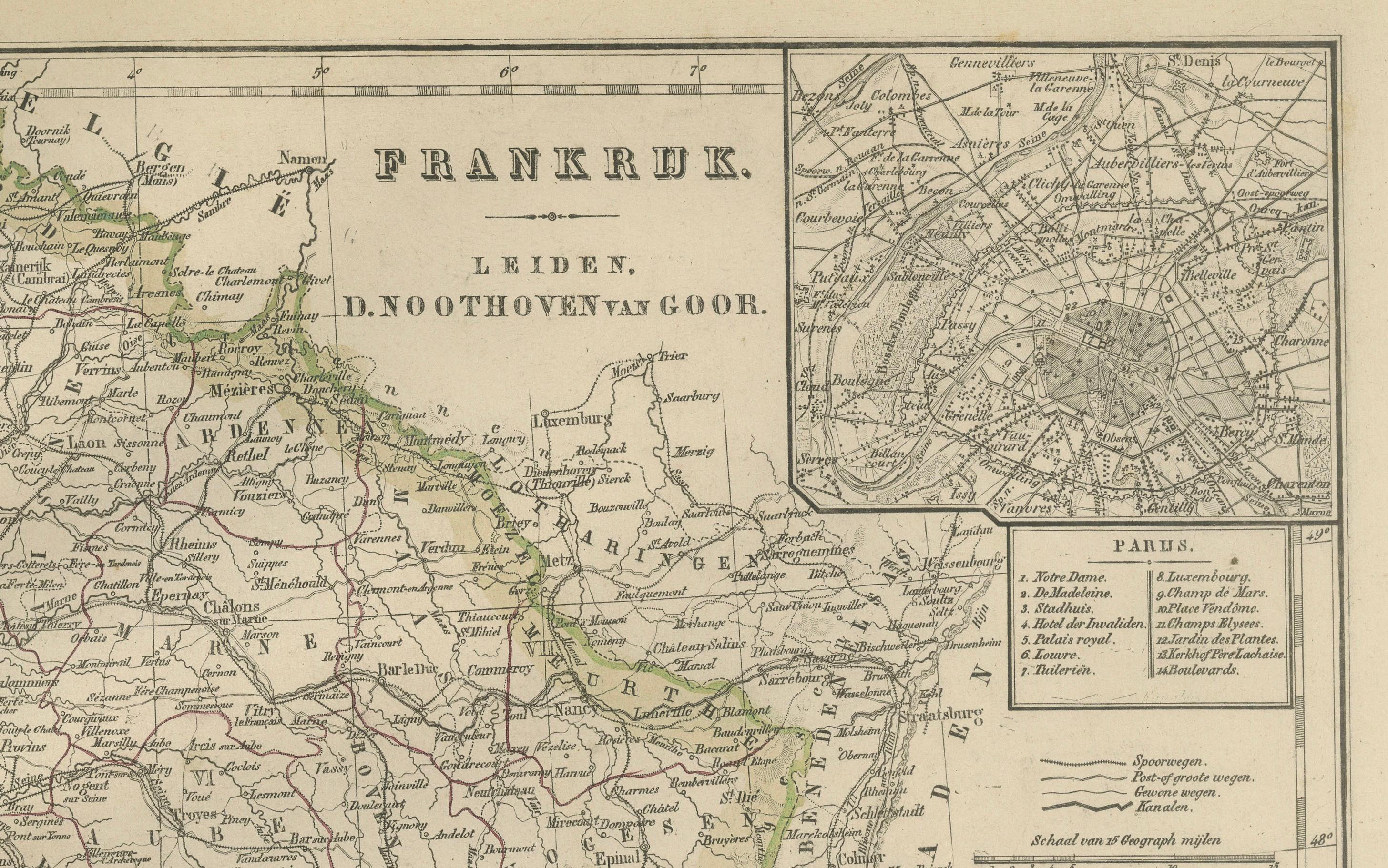 Mappa della Francia con inserto Corsica e Parigi - Nieuwe Hand-Atlas, 1876 in vendita 5