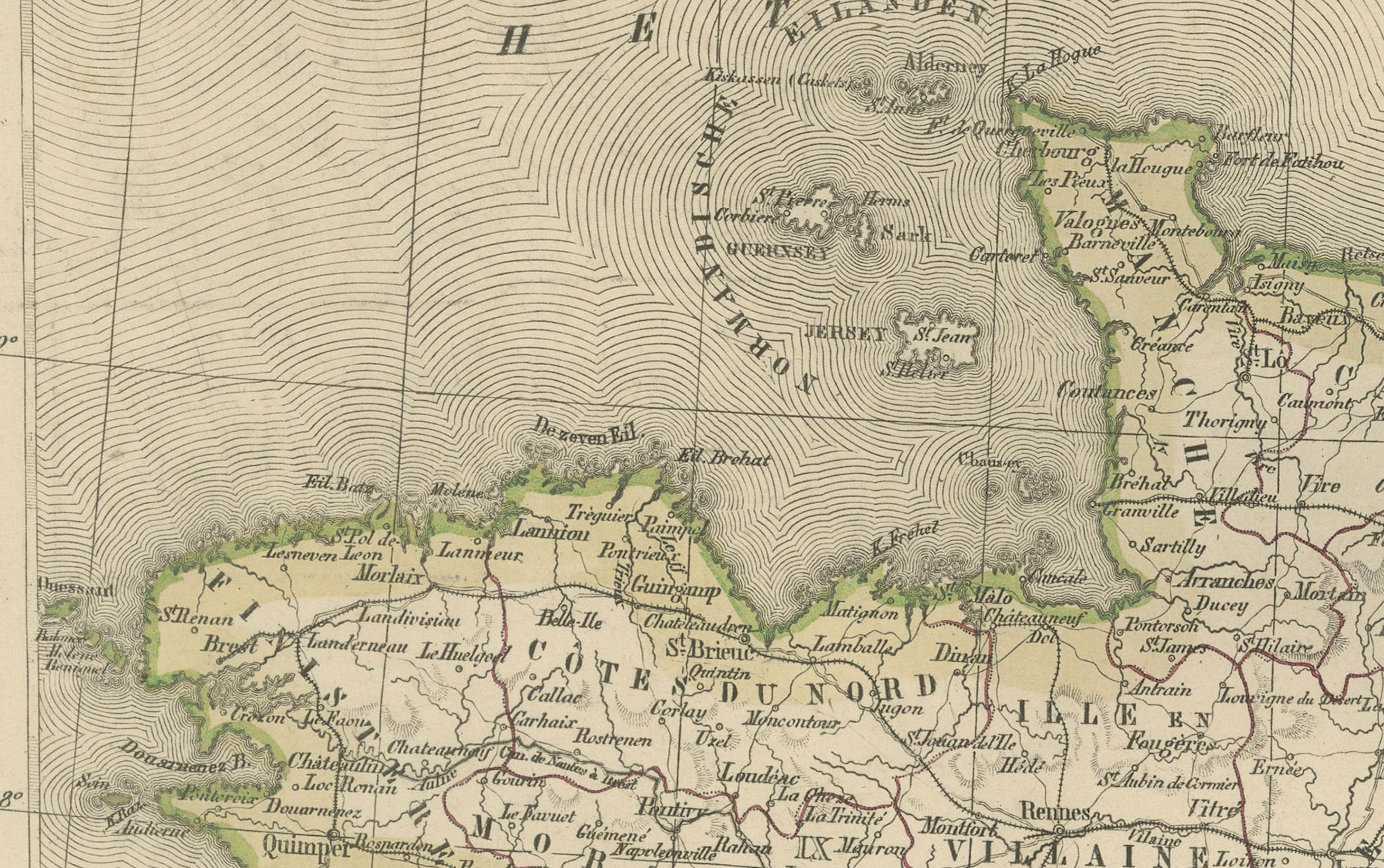 Mappa della Francia con inserto Corsica e Parigi - Nieuwe Hand-Atlas, 1876 In condizioni buone in vendita a Langweer, NL