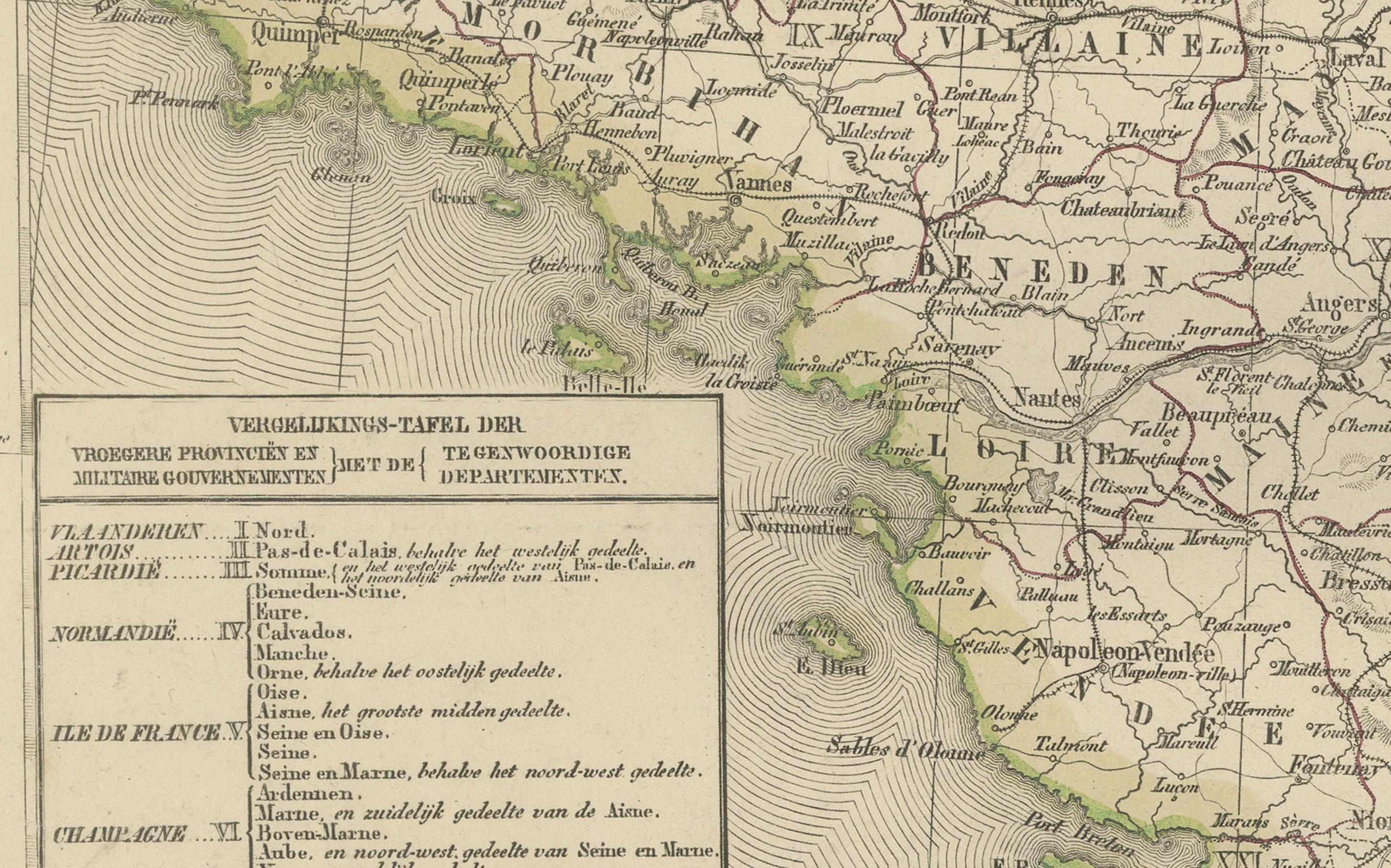 Fine XIX secolo Mappa della Francia con inserto Corsica e Parigi - Nieuwe Hand-Atlas, 1876 in vendita