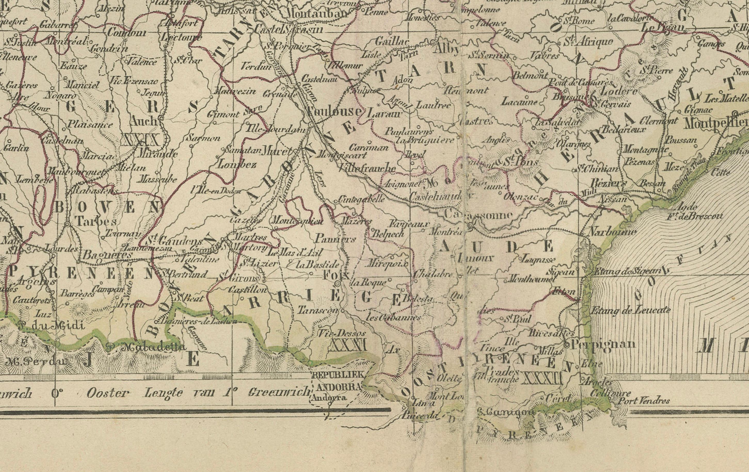 Mappa della Francia con inserto Corsica e Parigi - Nieuwe Hand-Atlas, 1876 in vendita 1