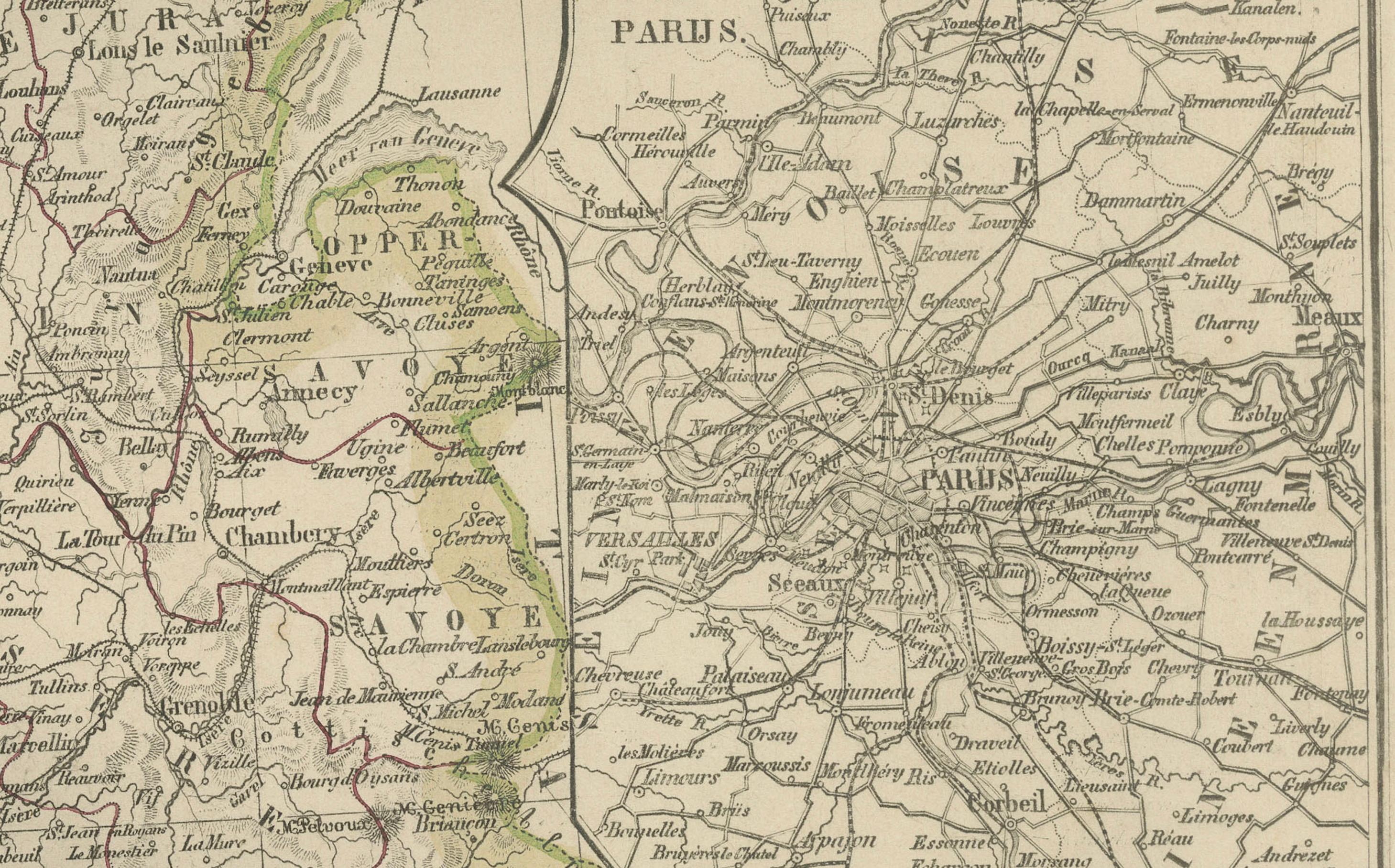Mappa della Francia con inserto Corsica e Parigi - Nieuwe Hand-Atlas, 1876 in vendita 3