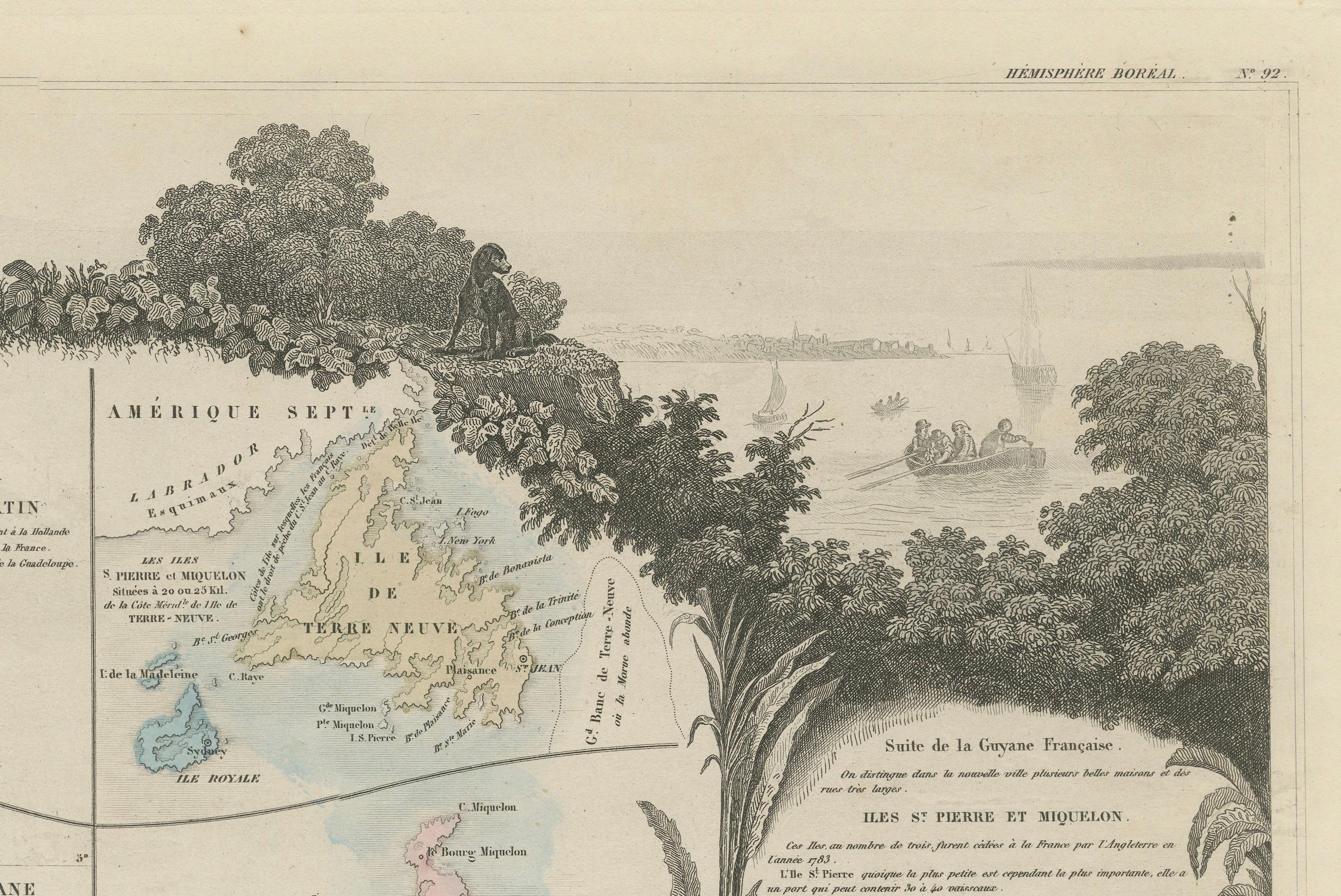 Milieu du XIXe siècle Carte des colonies françaises dans les Amériques : St. Martin, Guiana française et St. Pierre en vente