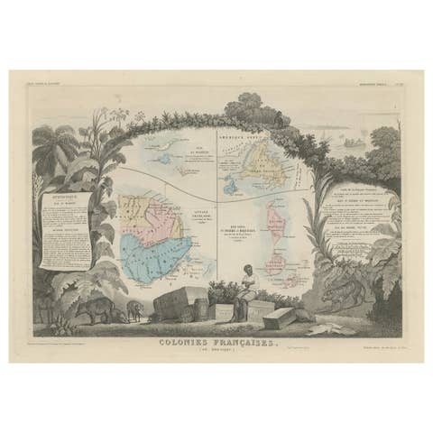Map of French Colonies in the Americas: St. Martin, French Guiana and St. Pierre