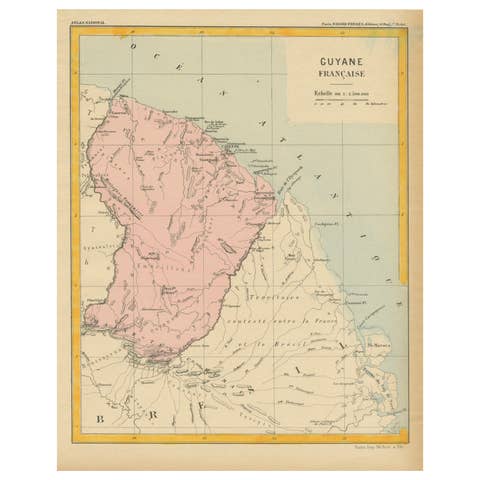 Map of French Guiana: 19th Century Atlas National Depiction of Guyane Française