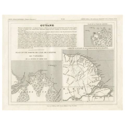 Map of French Guiana, Suriname and Cayenne: Plan from Petit Atlas National, 1820
